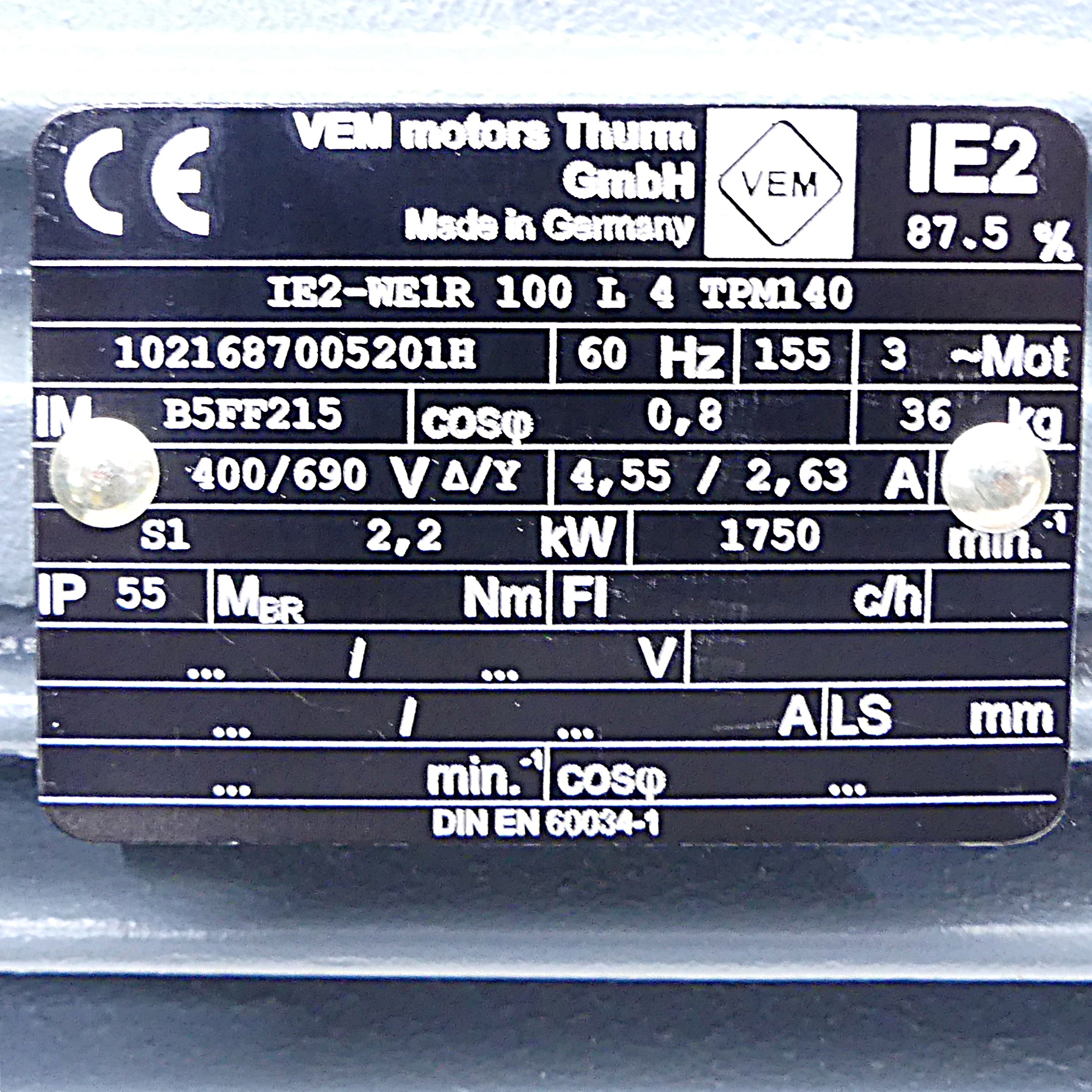 Drehstrommotor IE2-WE1R 100 L 4 TPM140 