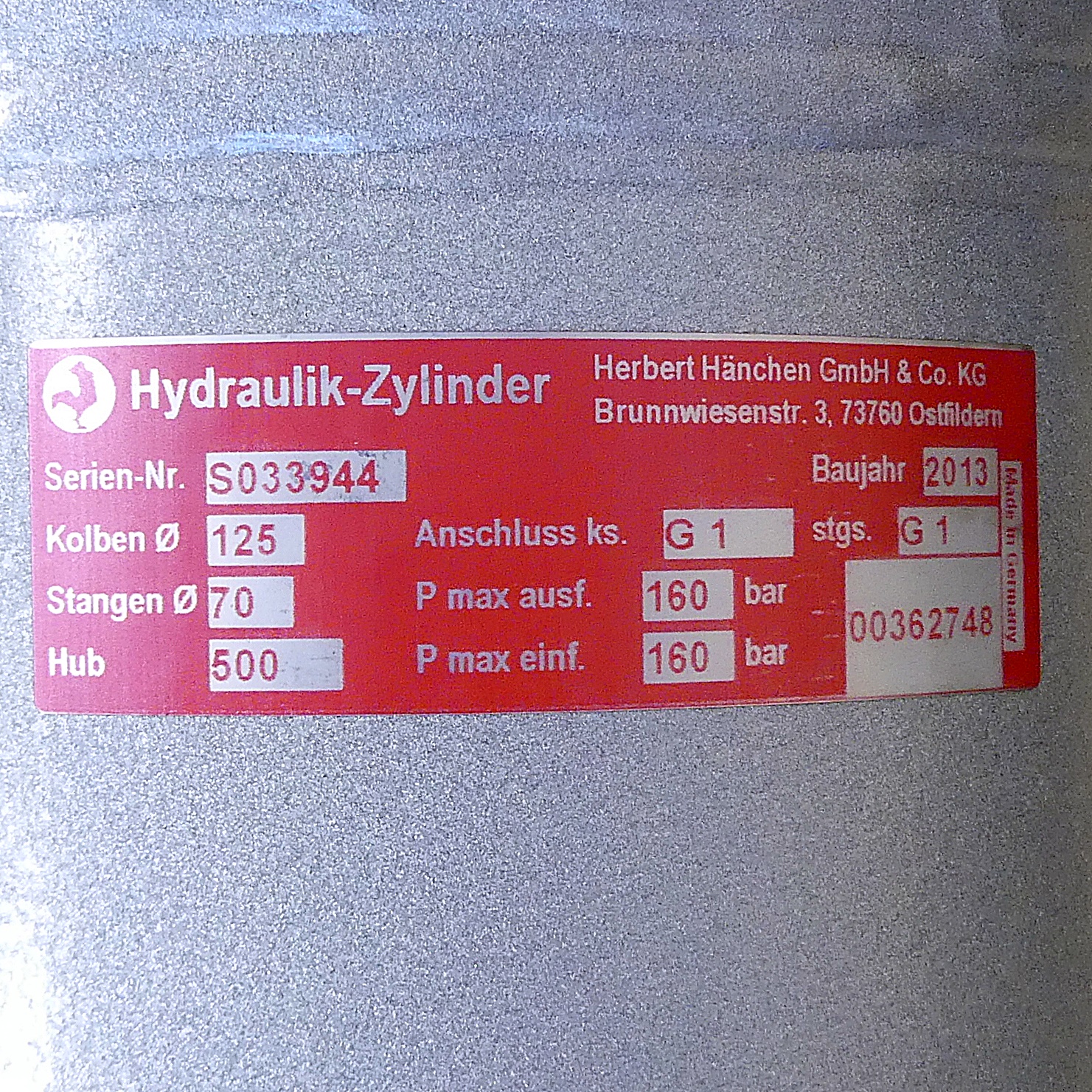 Hydraulic cylinder 125 x 500 
