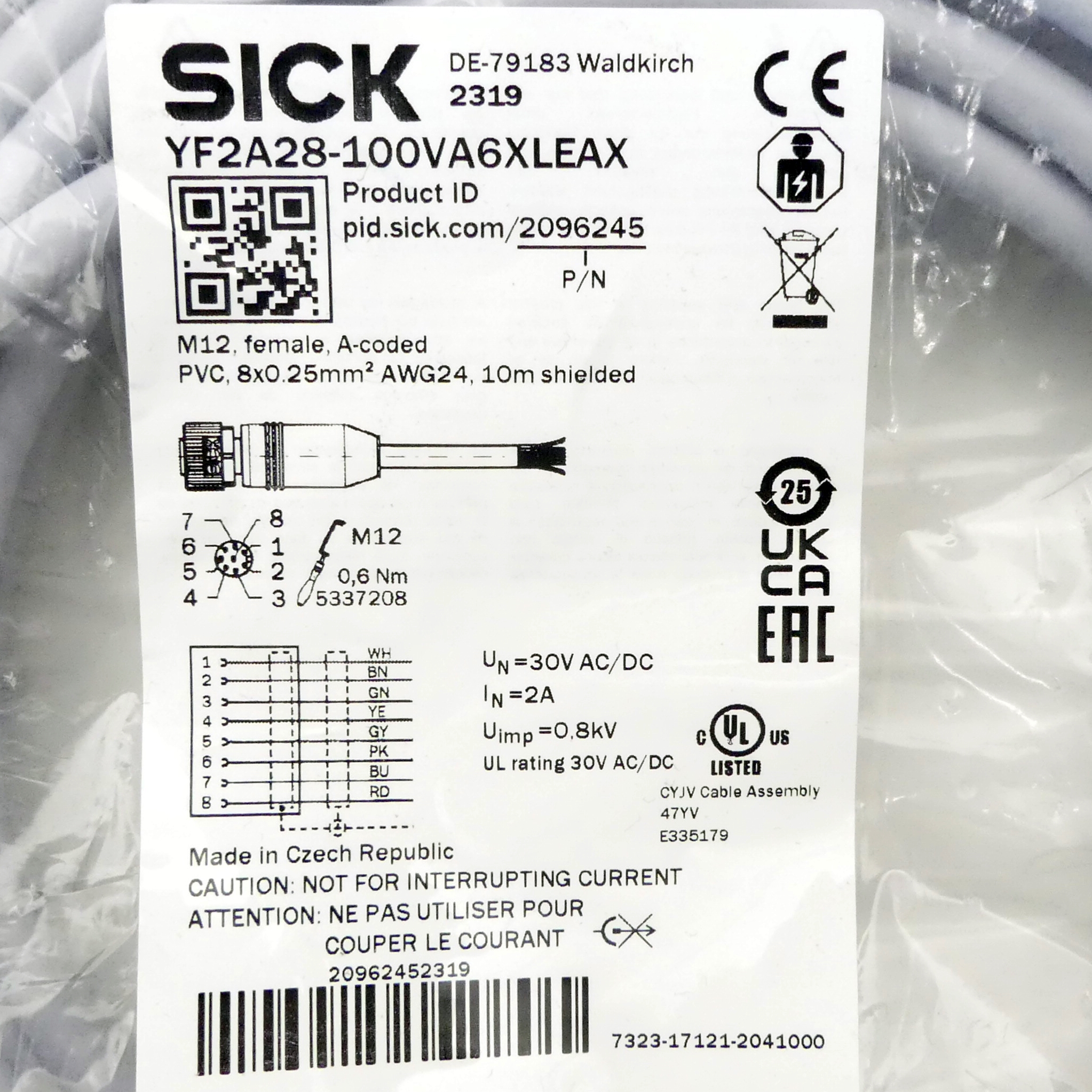 sensor cable YF2A28-100VA6XLEAX