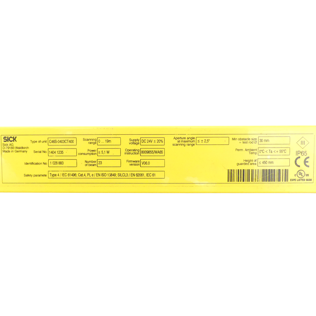 Safety light curtain C46S-0403CT400