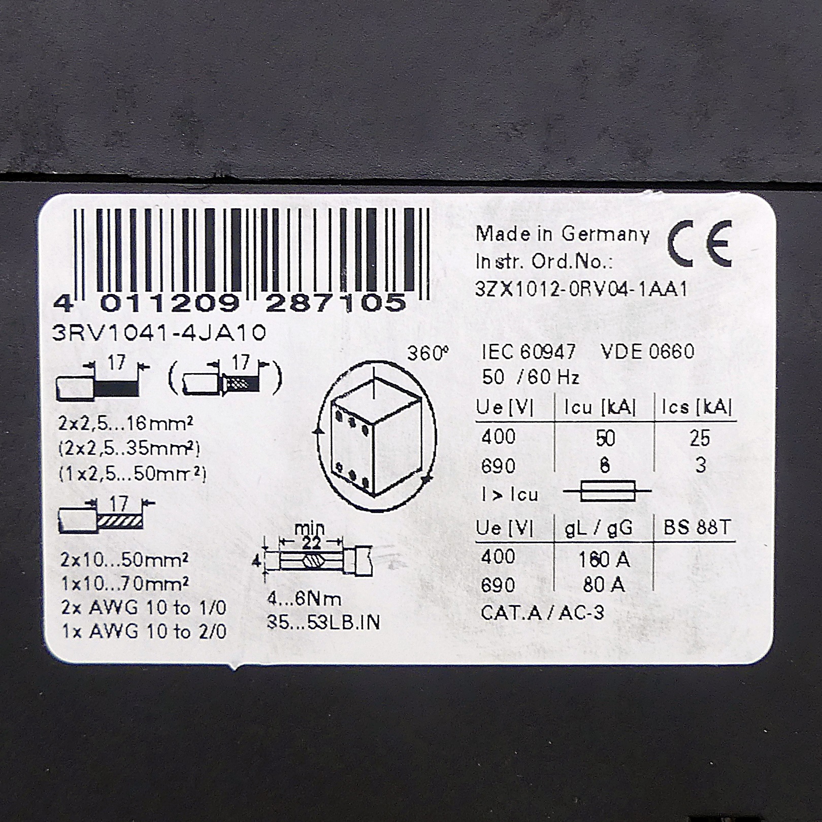 Motorschutzschalter 3RV1041-4JA10  