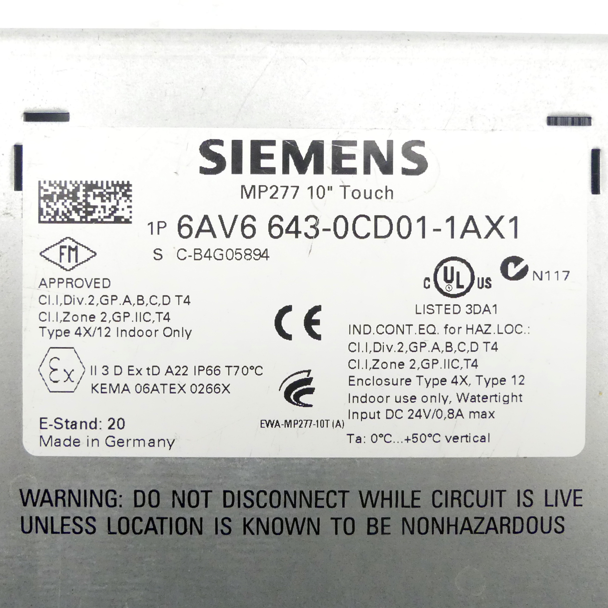 SIMATIC Multi panel MP277 10'' Touch (E-Stand 20) 