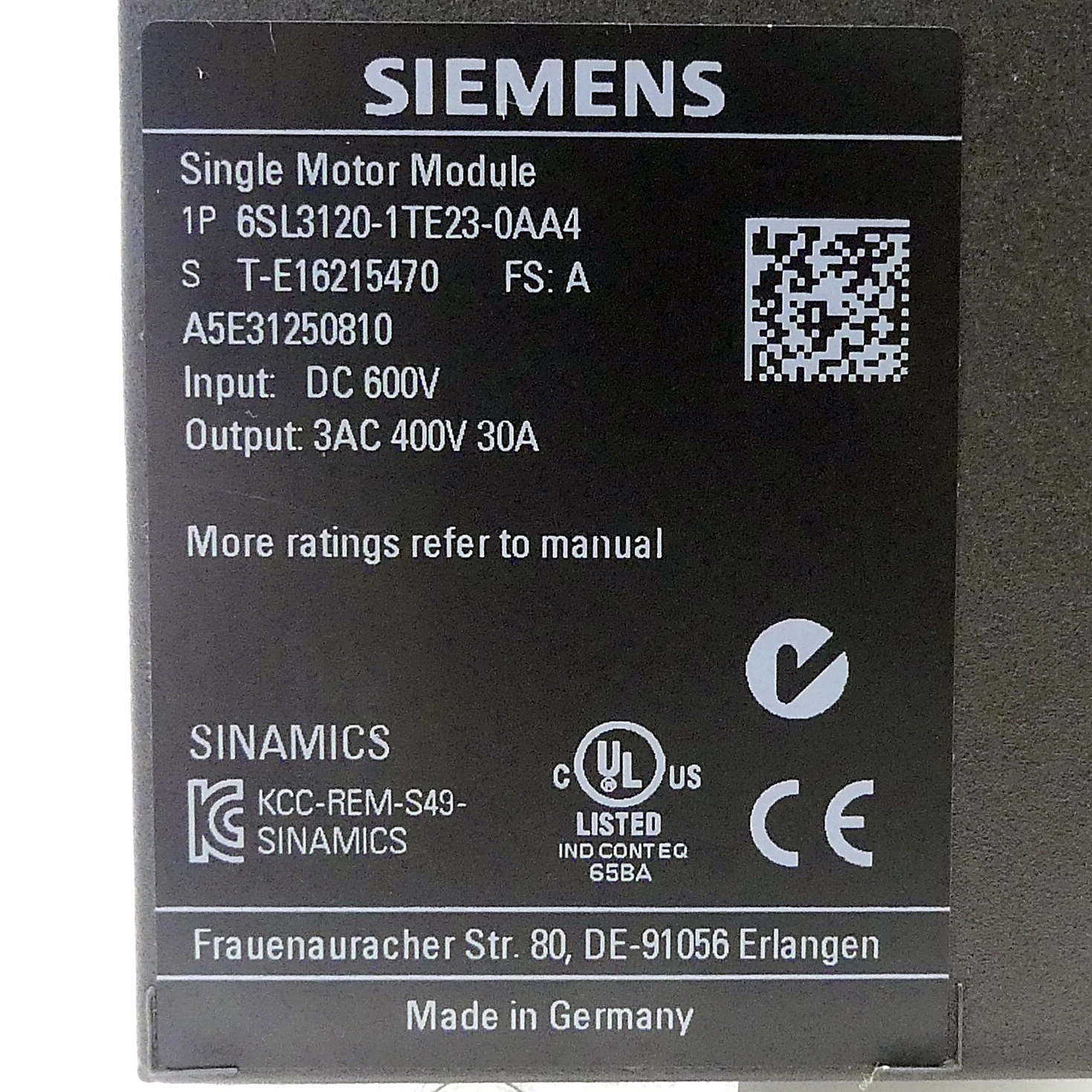 SINAMICS S120 Single Motor Module (F-State A)