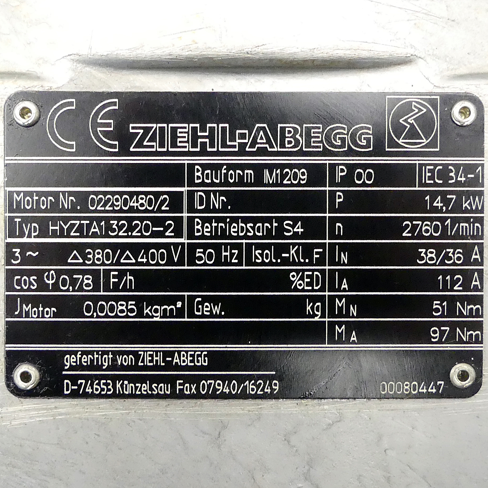 Motor for screw spindle pump 