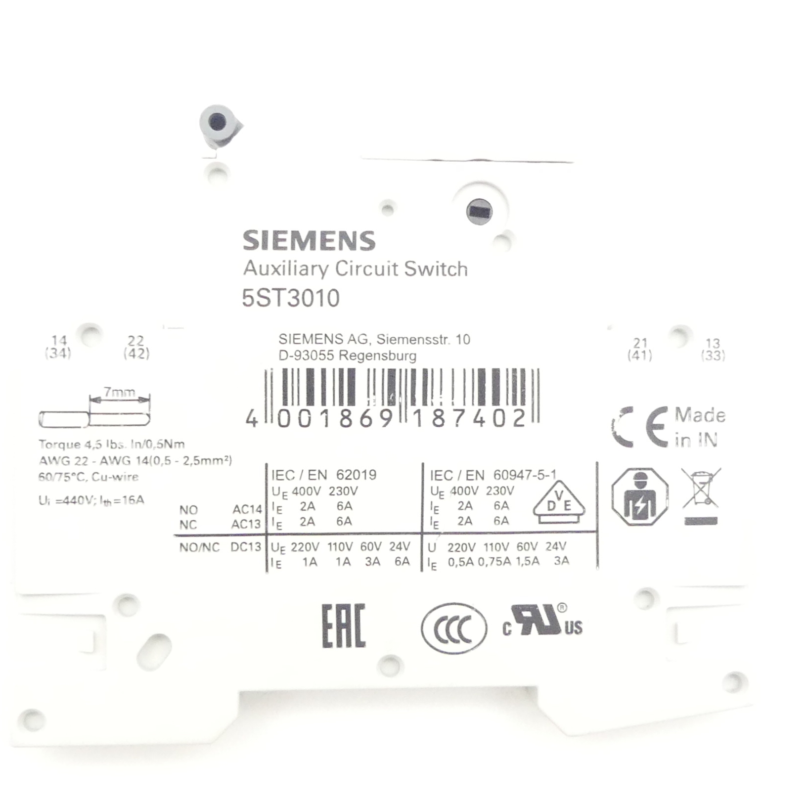 Auxiliary ciruit switch 5ST3010 