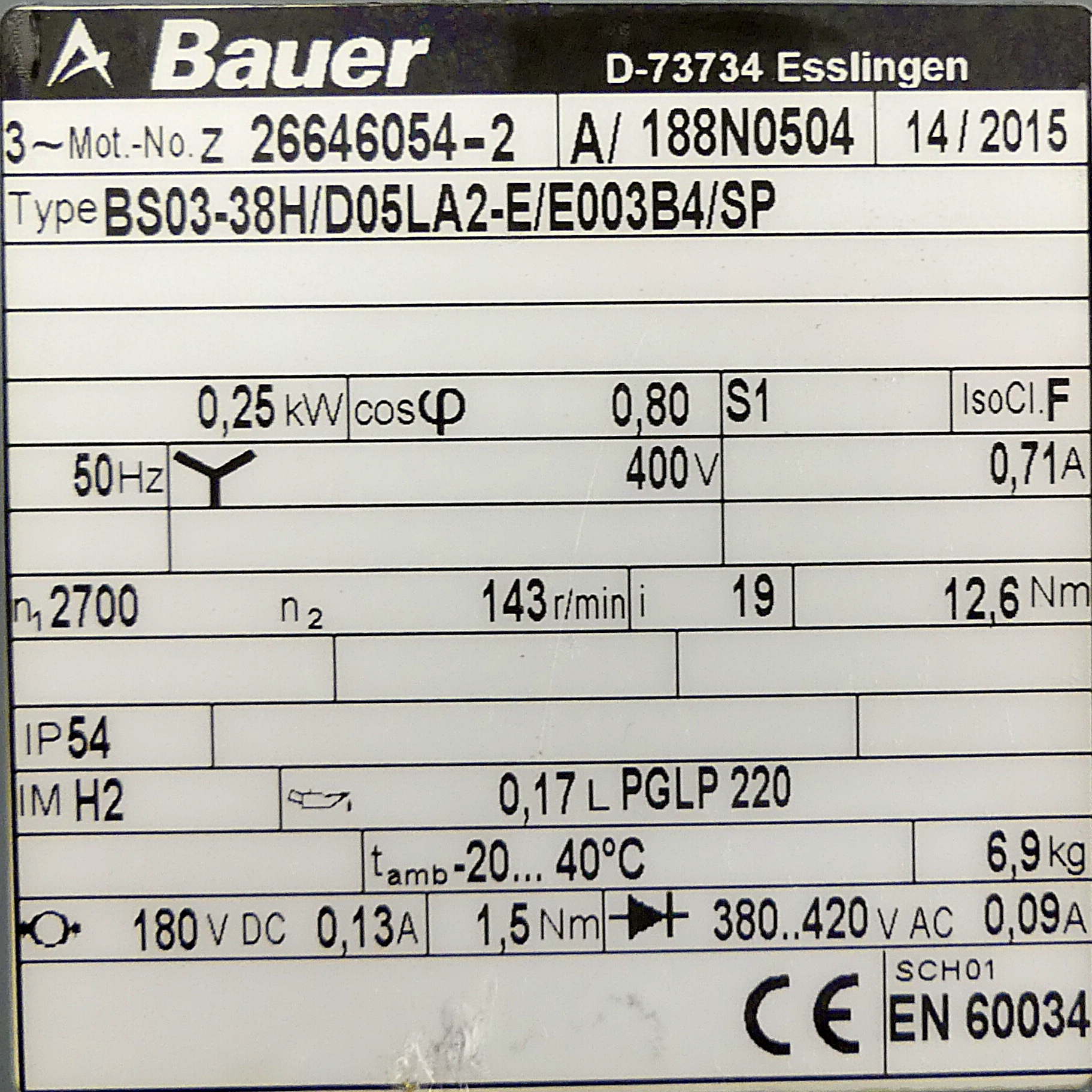 Getriebemotor BS03-38H/D05LA2-E/E003B4/SP