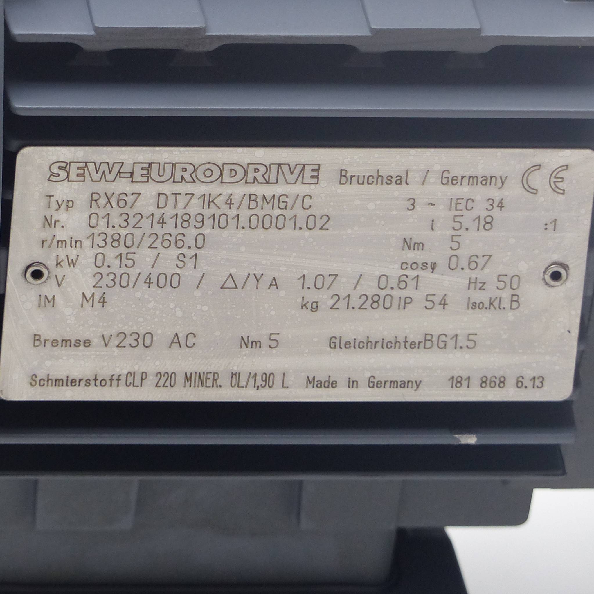 Getriebemotor RX67 DT71K4/BMG/C 