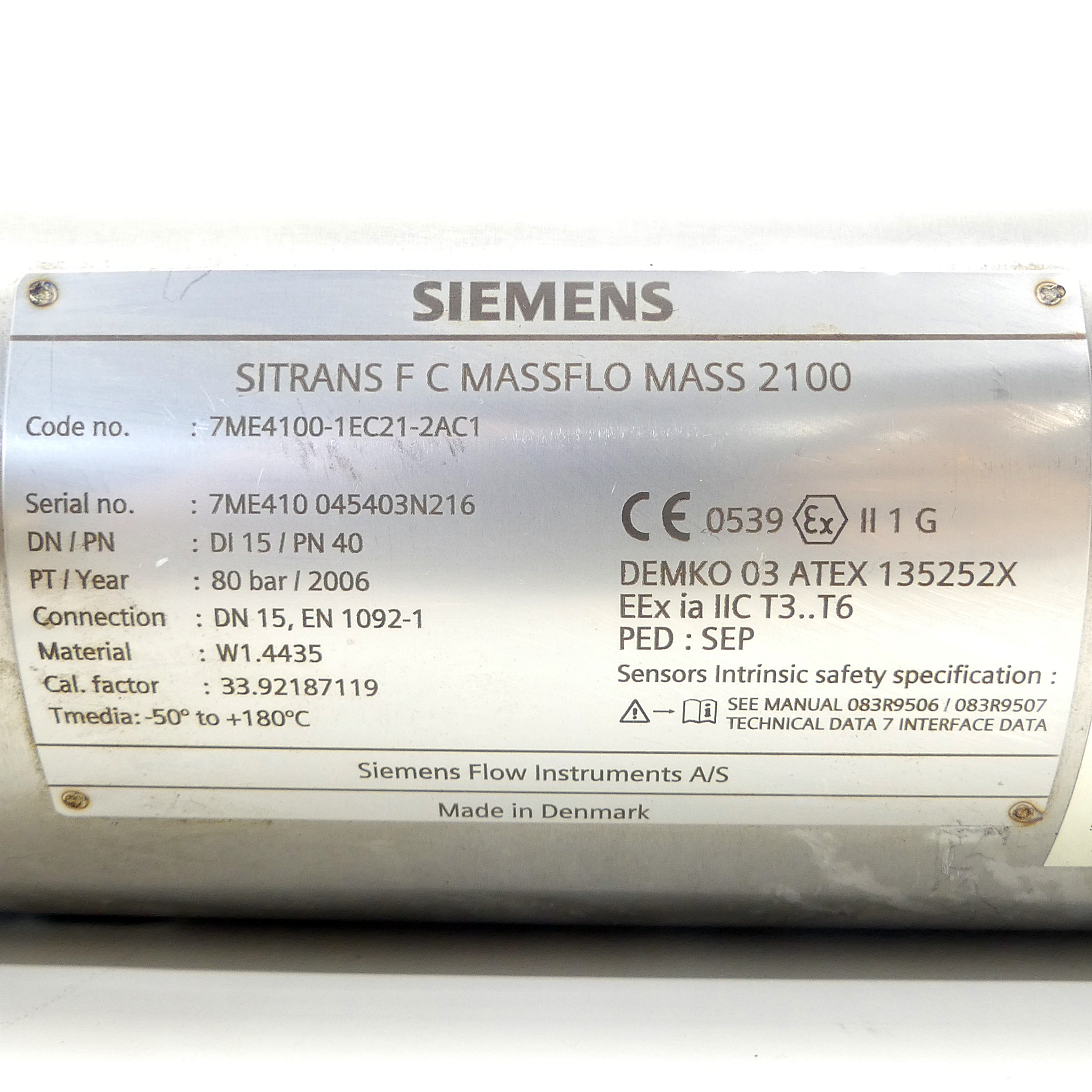 Flow sensor SITRANS F C MASSFLO MASS 2100 