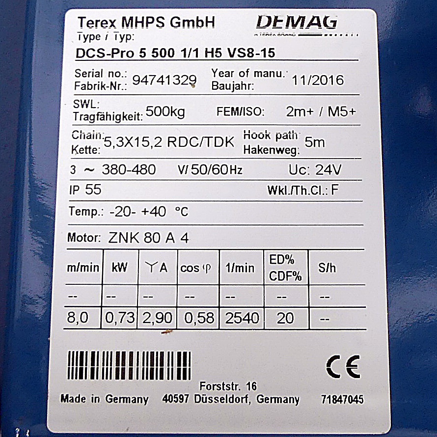 Elektrokettenzug 500kg