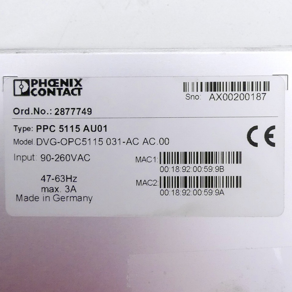Panel PPC 5115 AU01 DVG-OPC5115 031-AC AC.00 