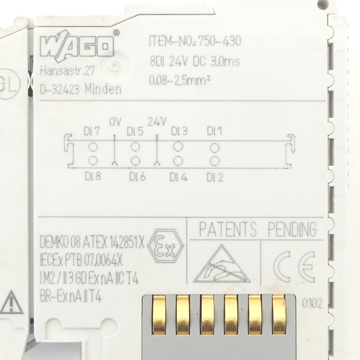 Digitaleingangsklemme 8DI 24V DC 3,0ms