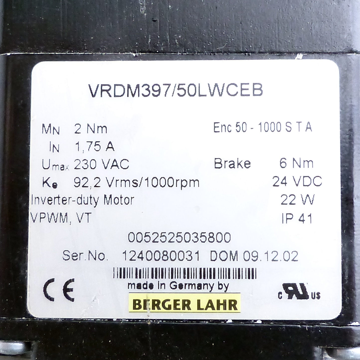 Inverter-duty Motor VRDM397/50LWCEB 