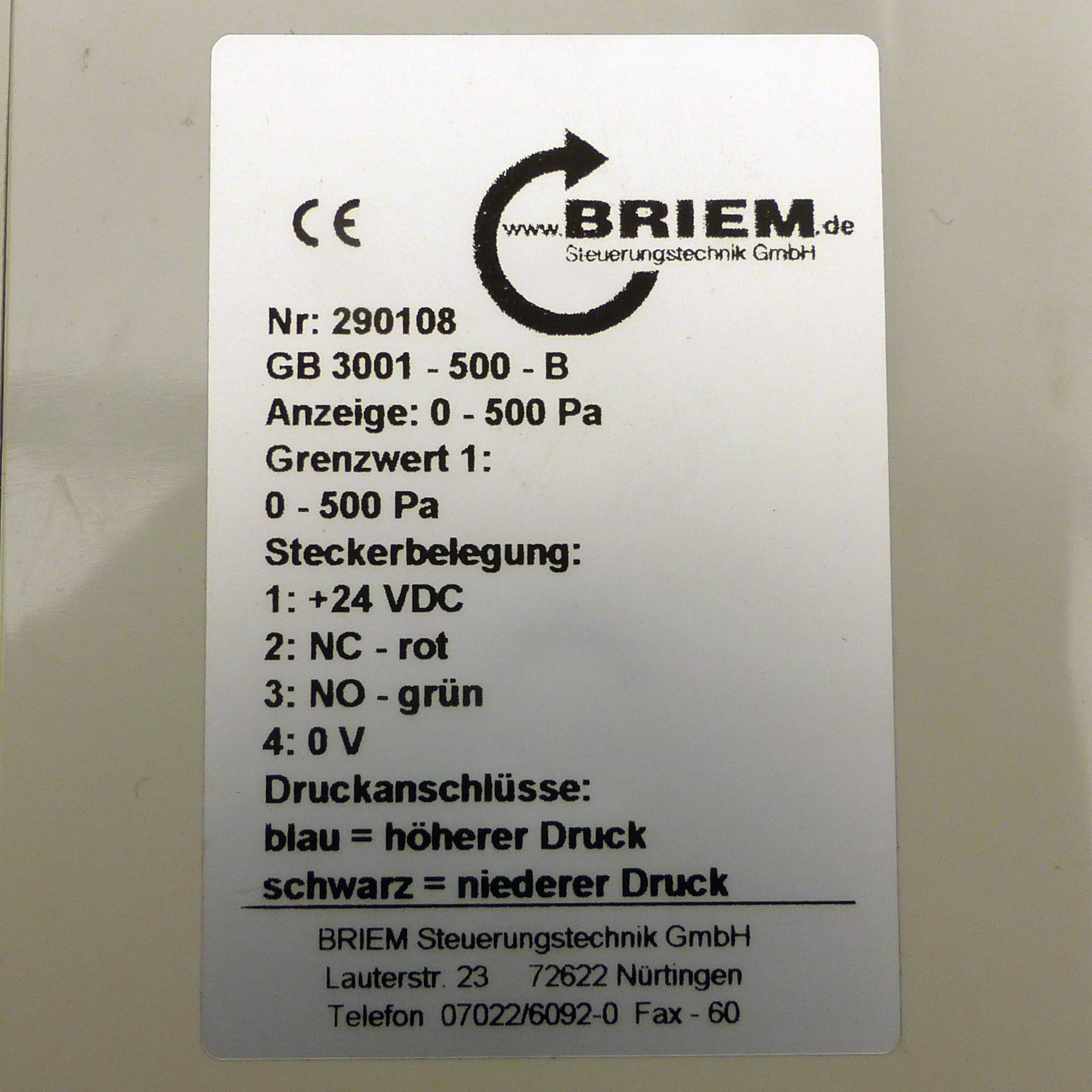 Differenzdruckmessgerät GB 3001