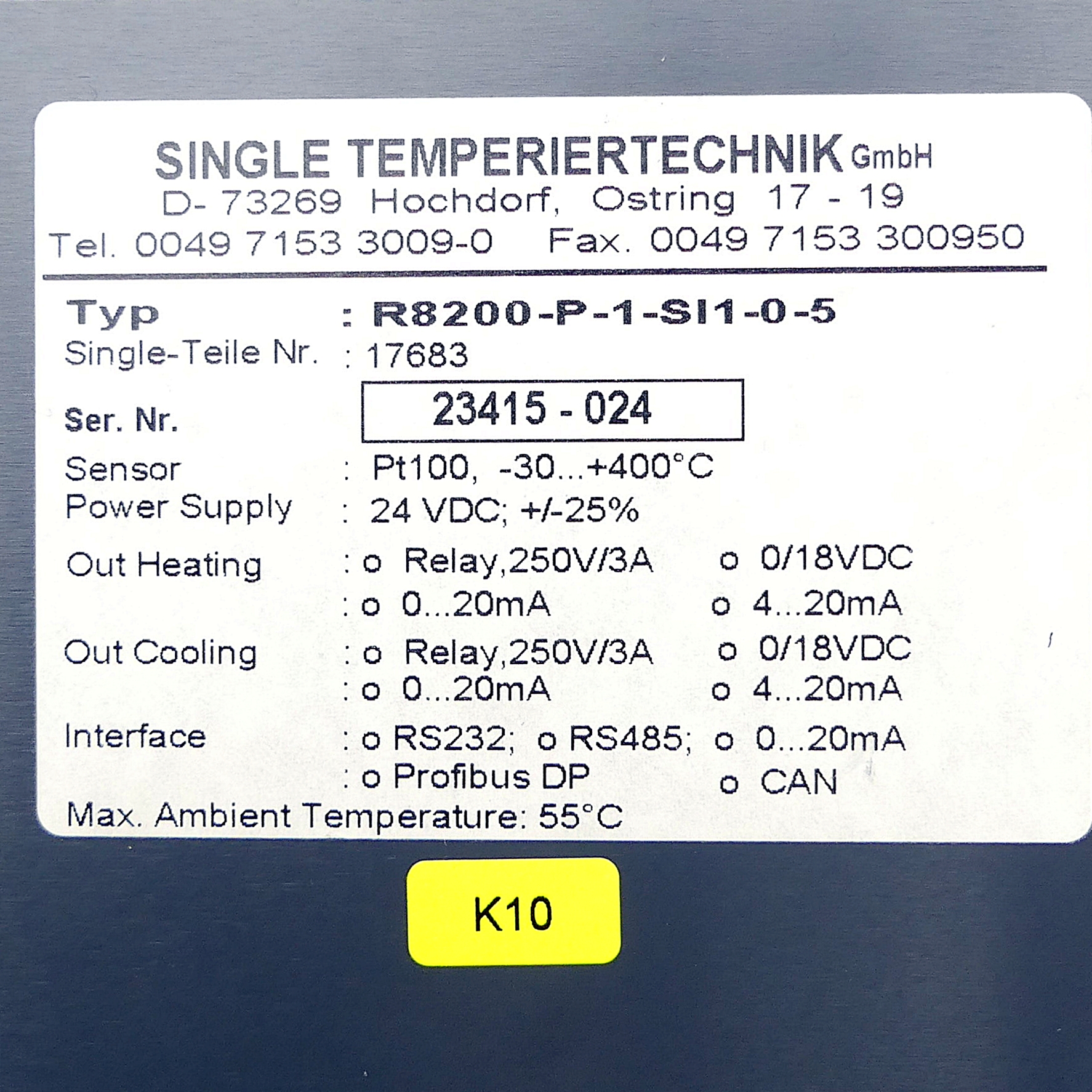 Temperature Controller R8200-P-1-SI1-0-5 