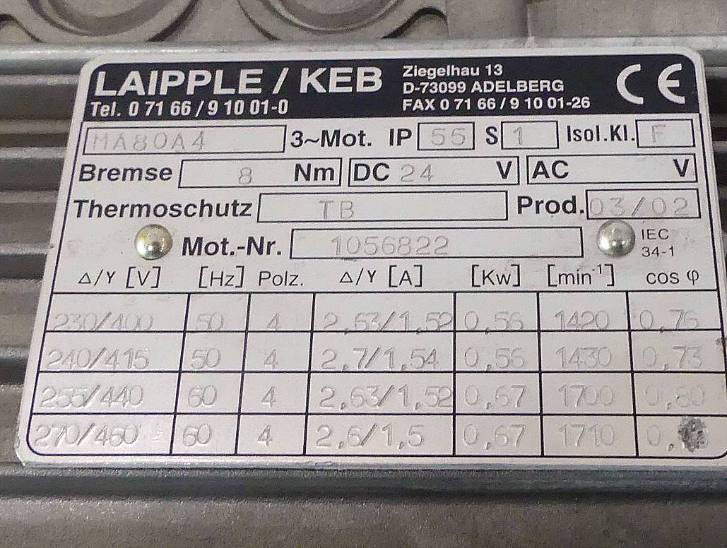 Drehstrommotor mit Bremse MA80A4 