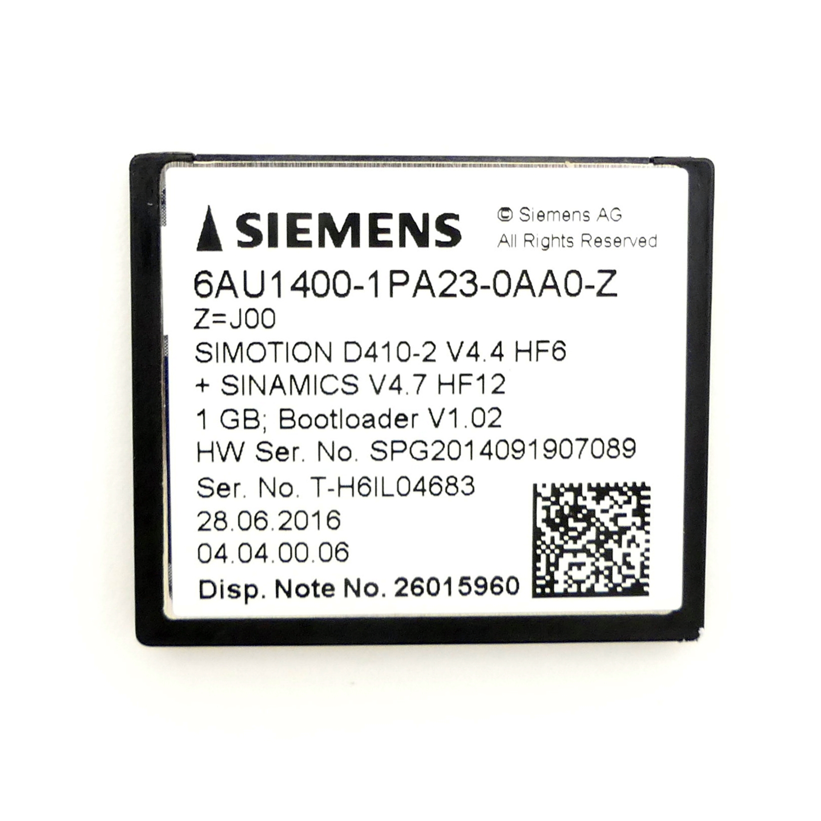 SIMOTION Drive-based 1 GB Compact Flash Card D410-2 V4.4 HF6