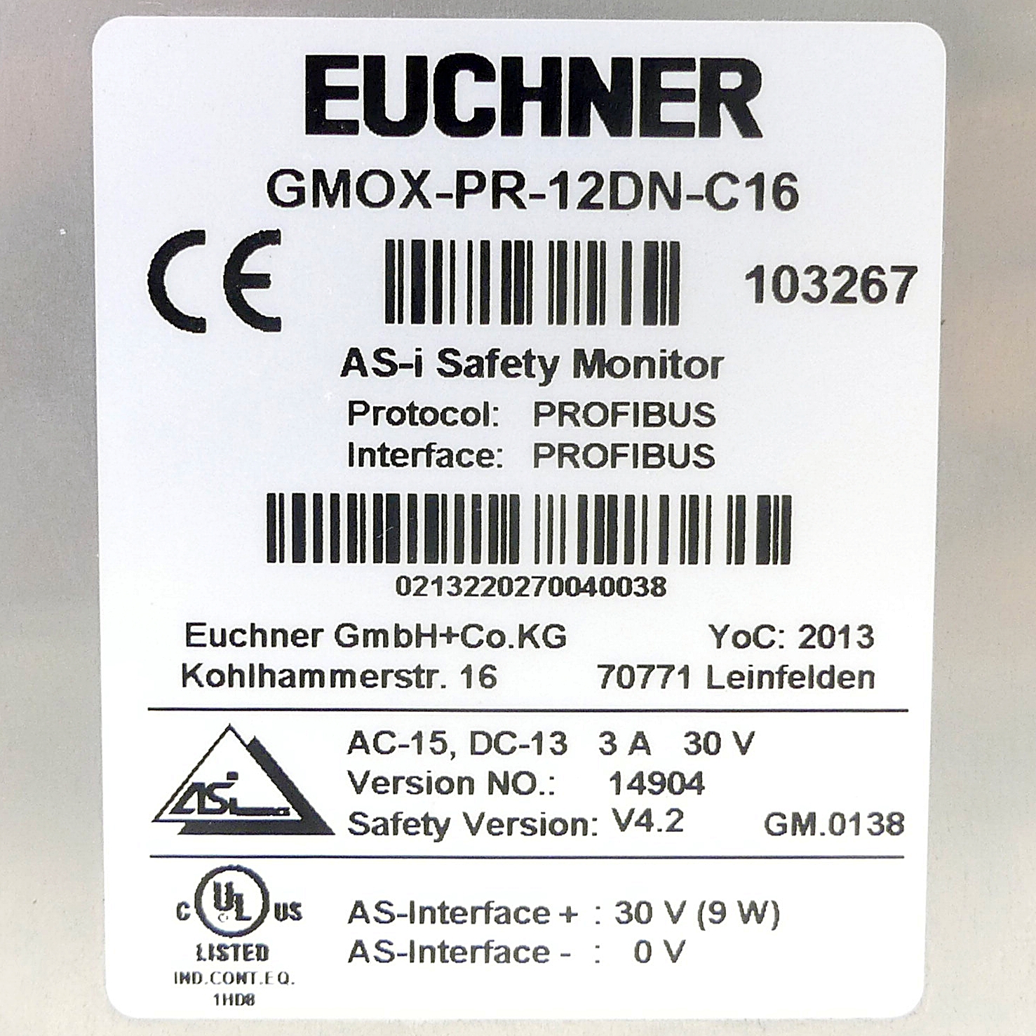 AS-i Safety monitor GMOX-PR-12DN-C16 