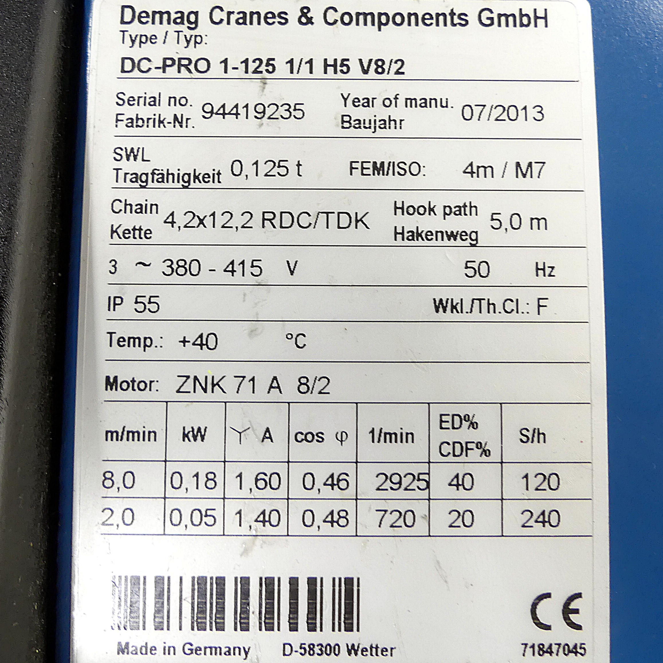 Chain hoist 125 kg