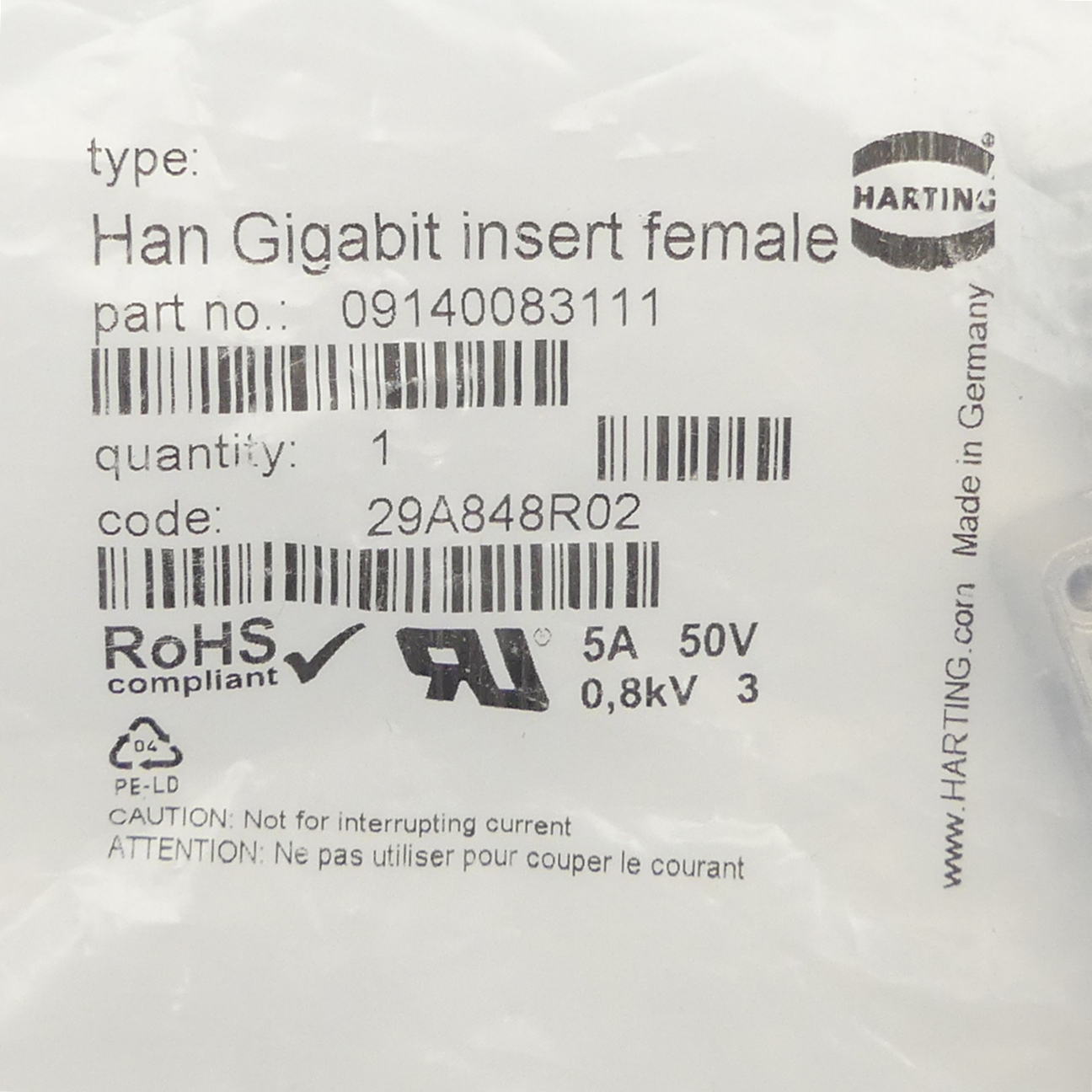 Socket insert Han Gigabit insert female 