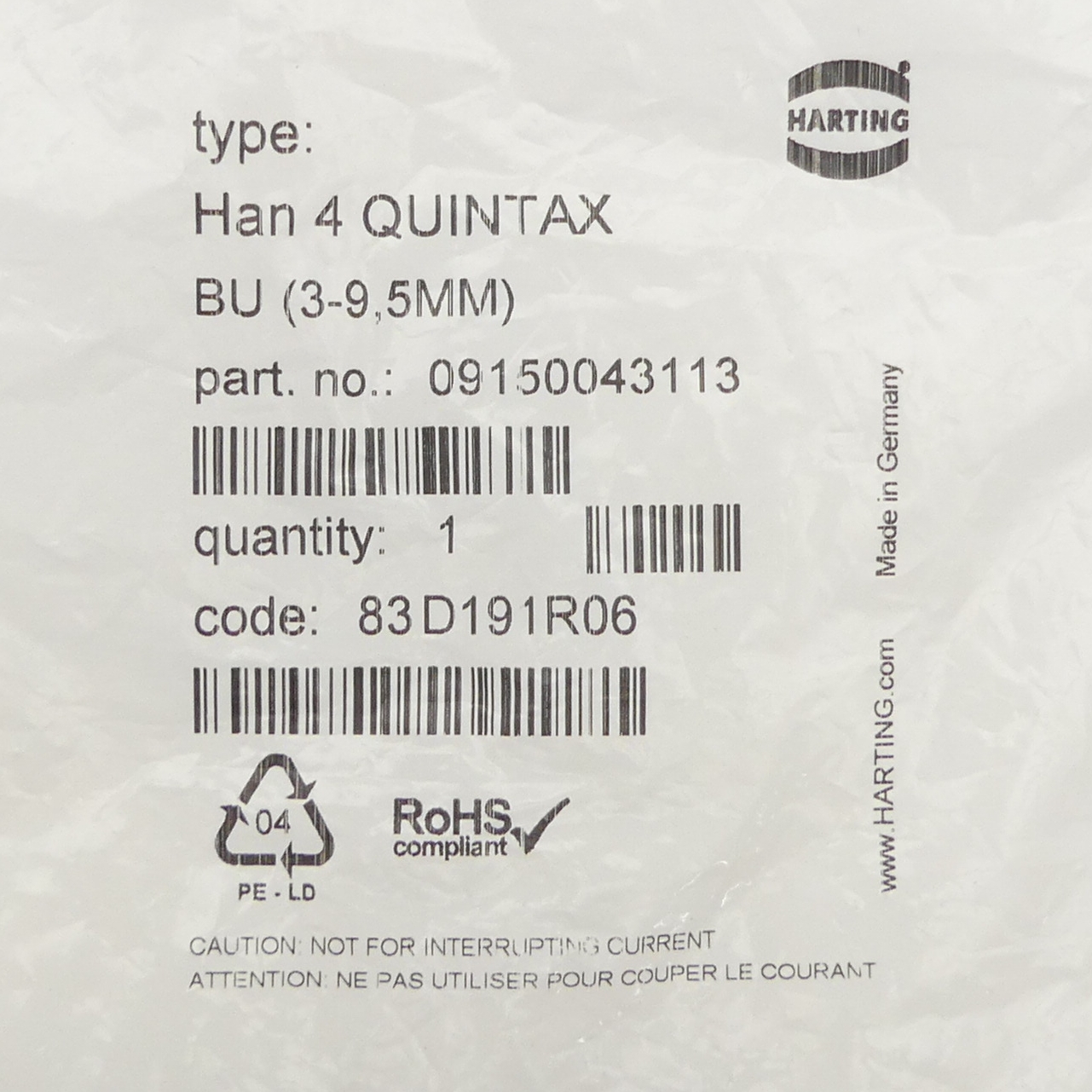 Socket insert Han 4 QUINTAX