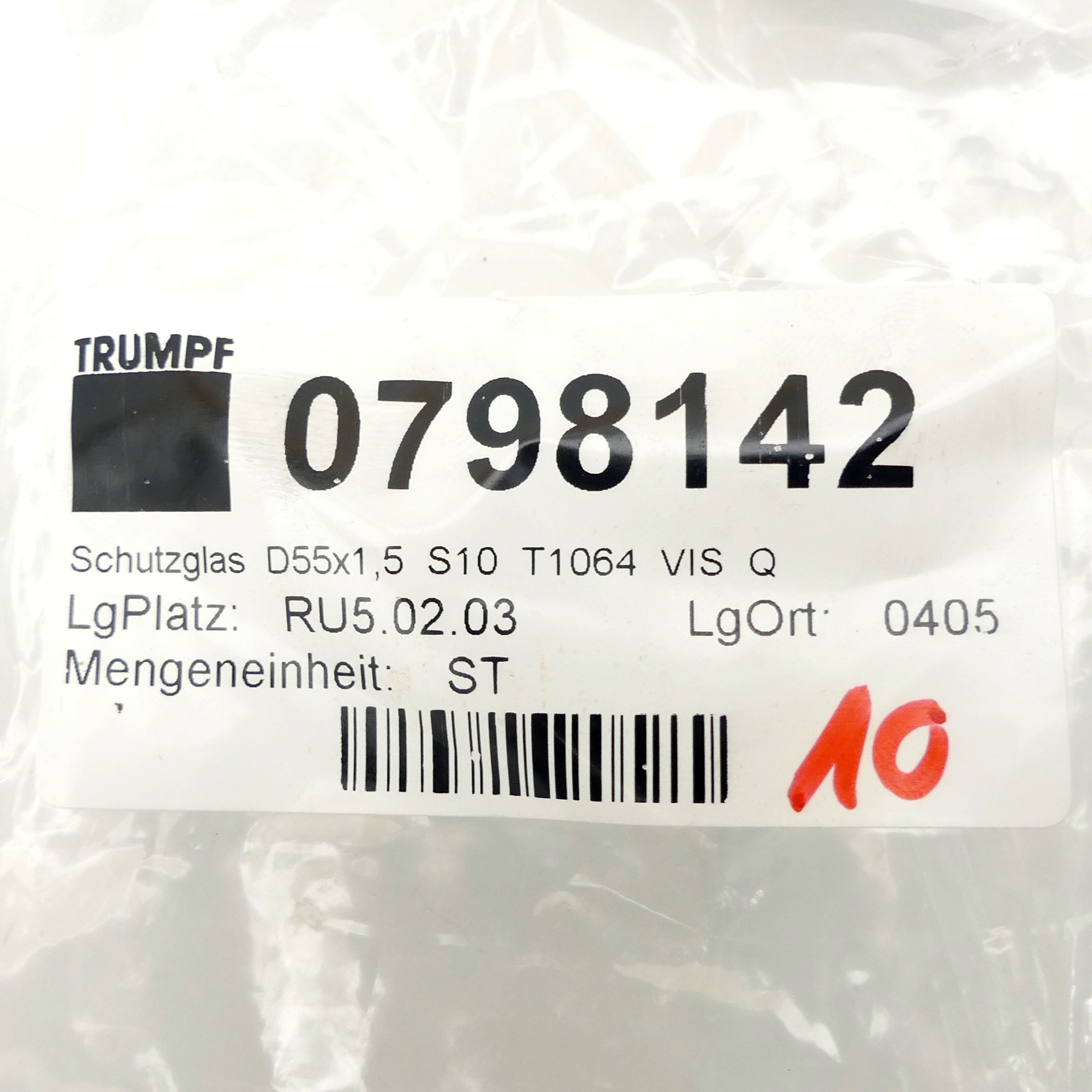 Schutzglas D55x1,5 S10 T1064 VIS Q