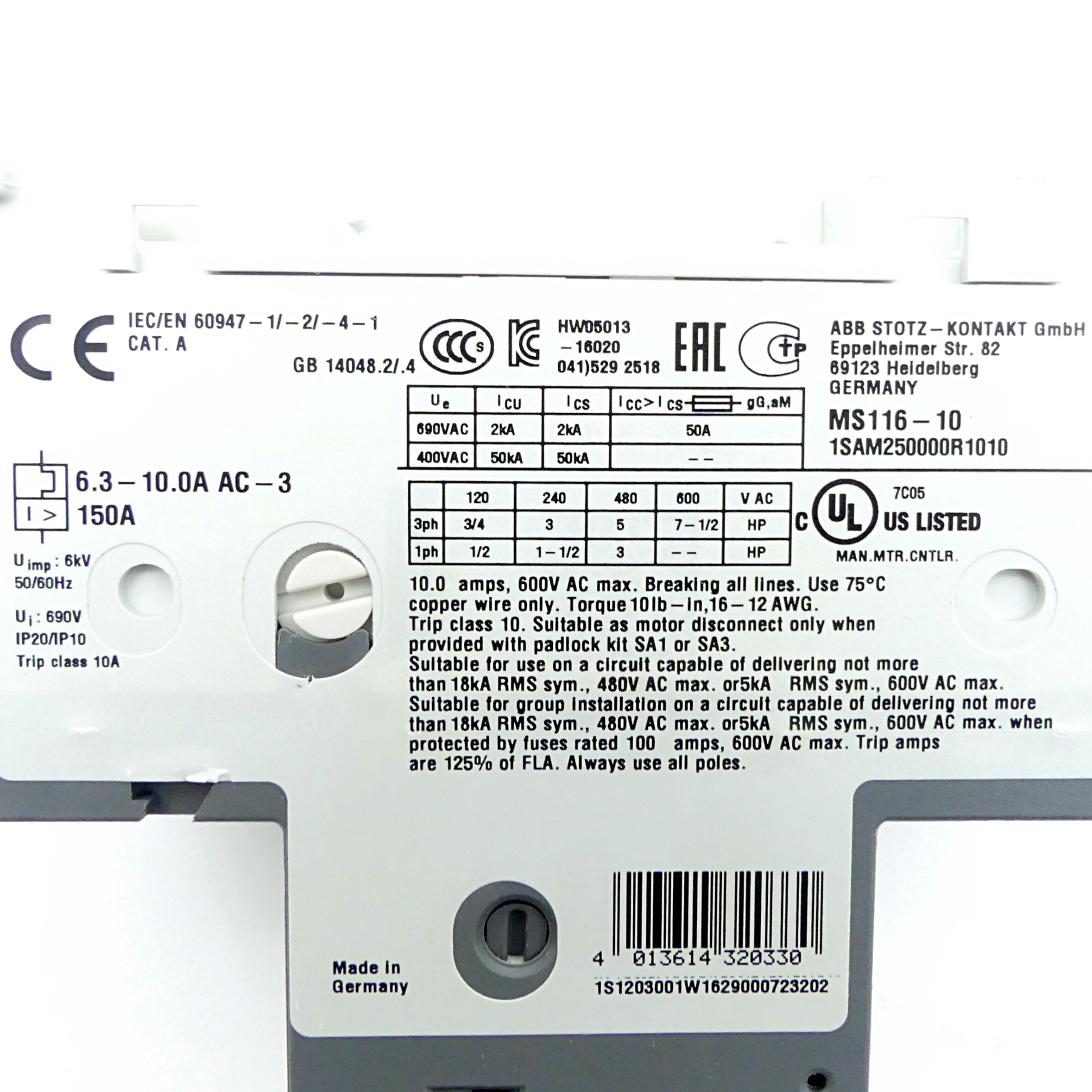 Motor protection switch MS116 