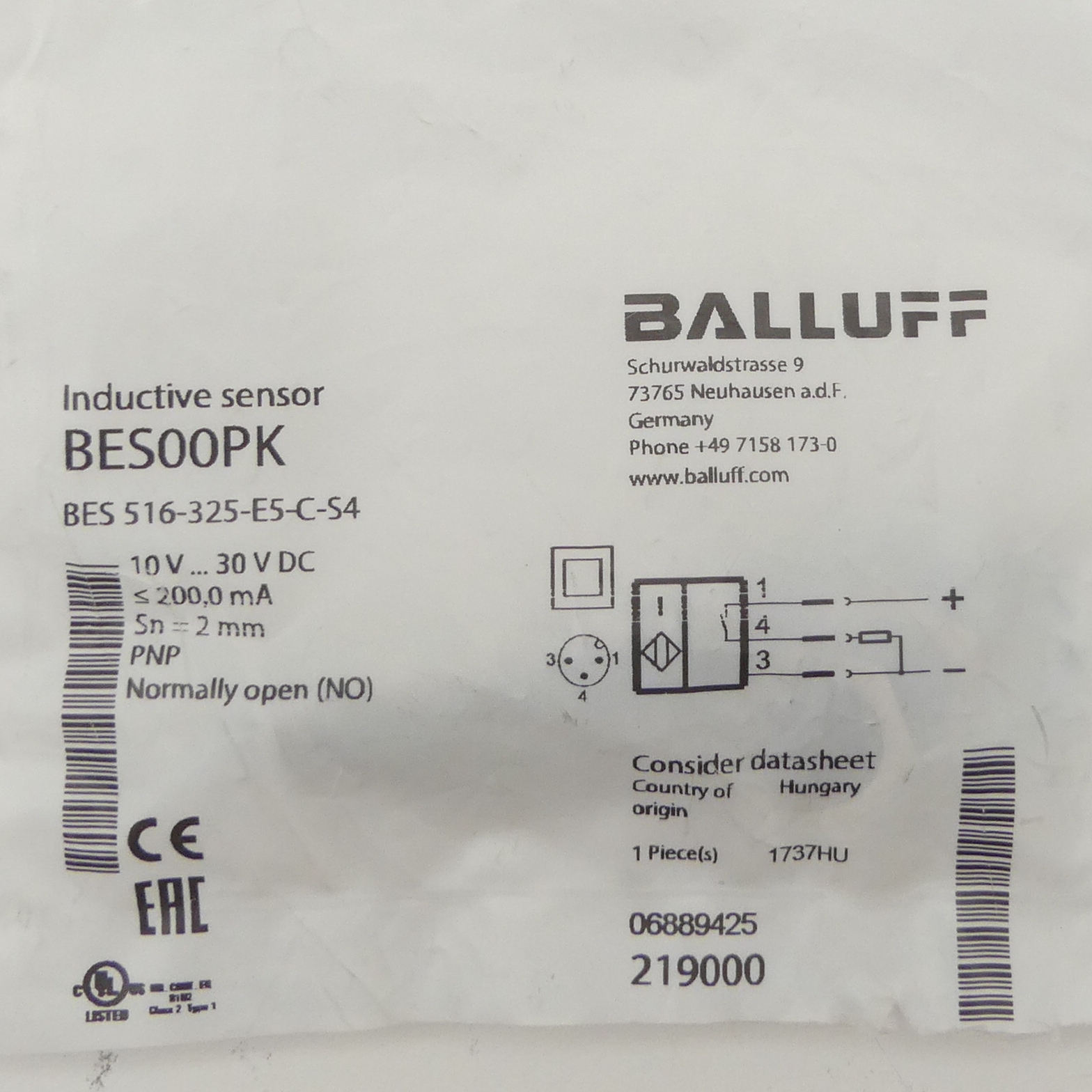 Inductive standard sensor BES00PK