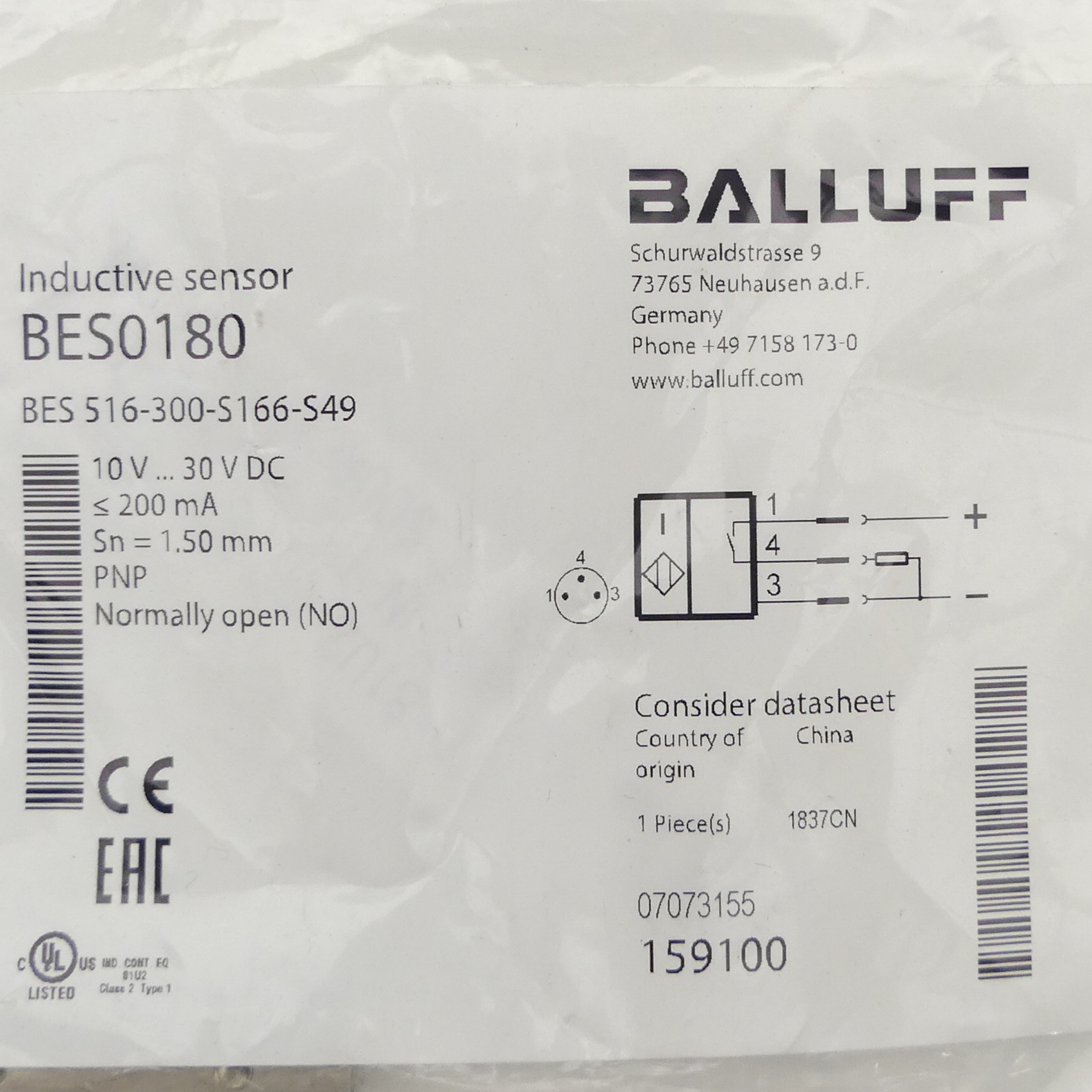 Induktiver Standardsensor BES0180