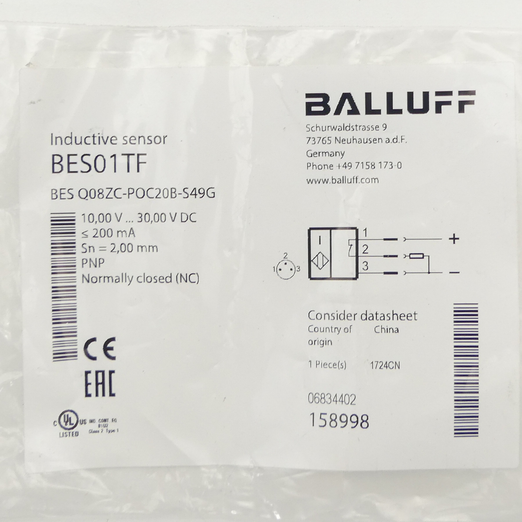 Induktiver Standardsensor BES01TF