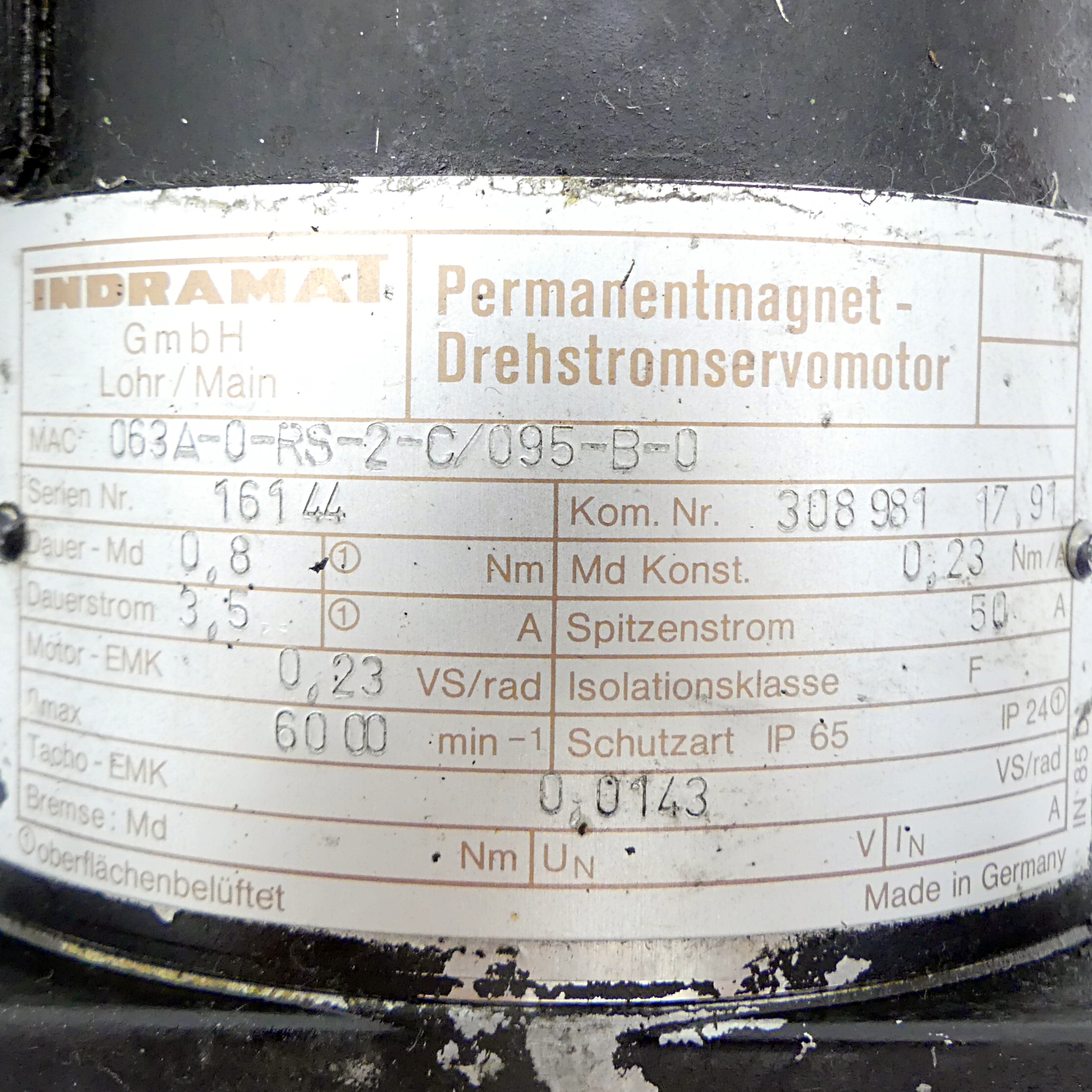 Permanent magnet three-phase servo motor 063A-0-RS-2-C/095-B-0 