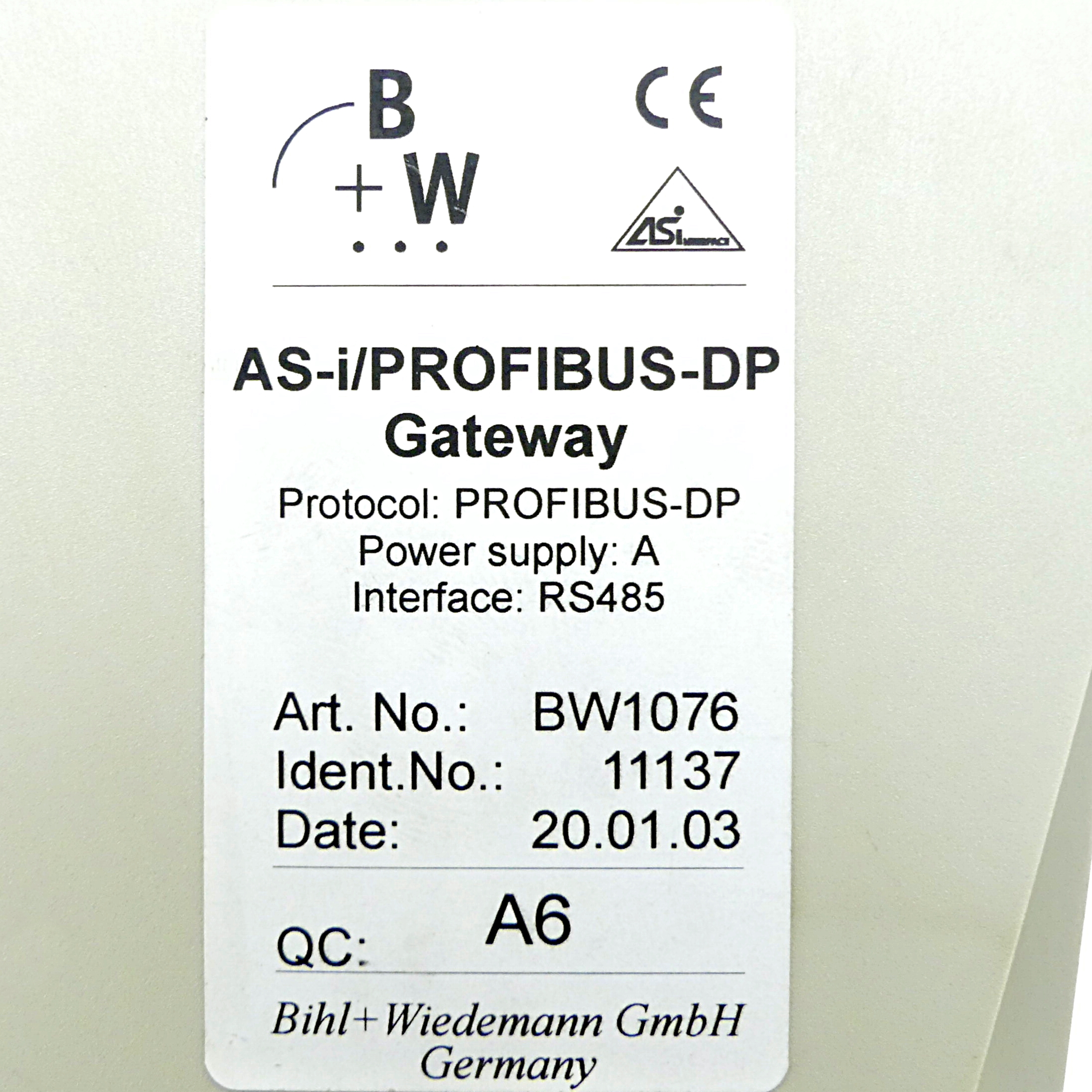 AS-i / PROFIBUS-DP Gateway BW1076 