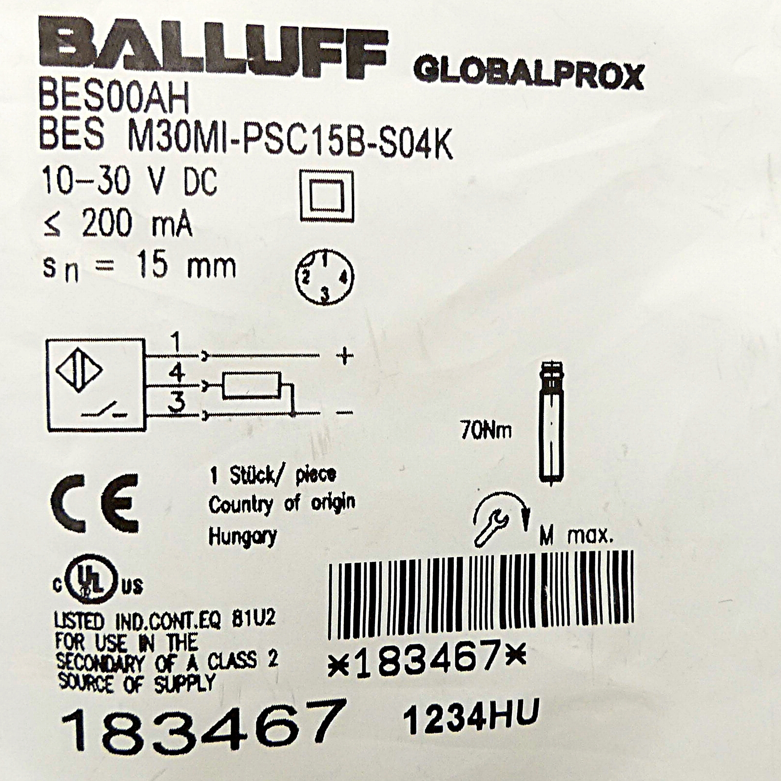 Inductive proximity switches BES M30MI-PSC15B-S04K