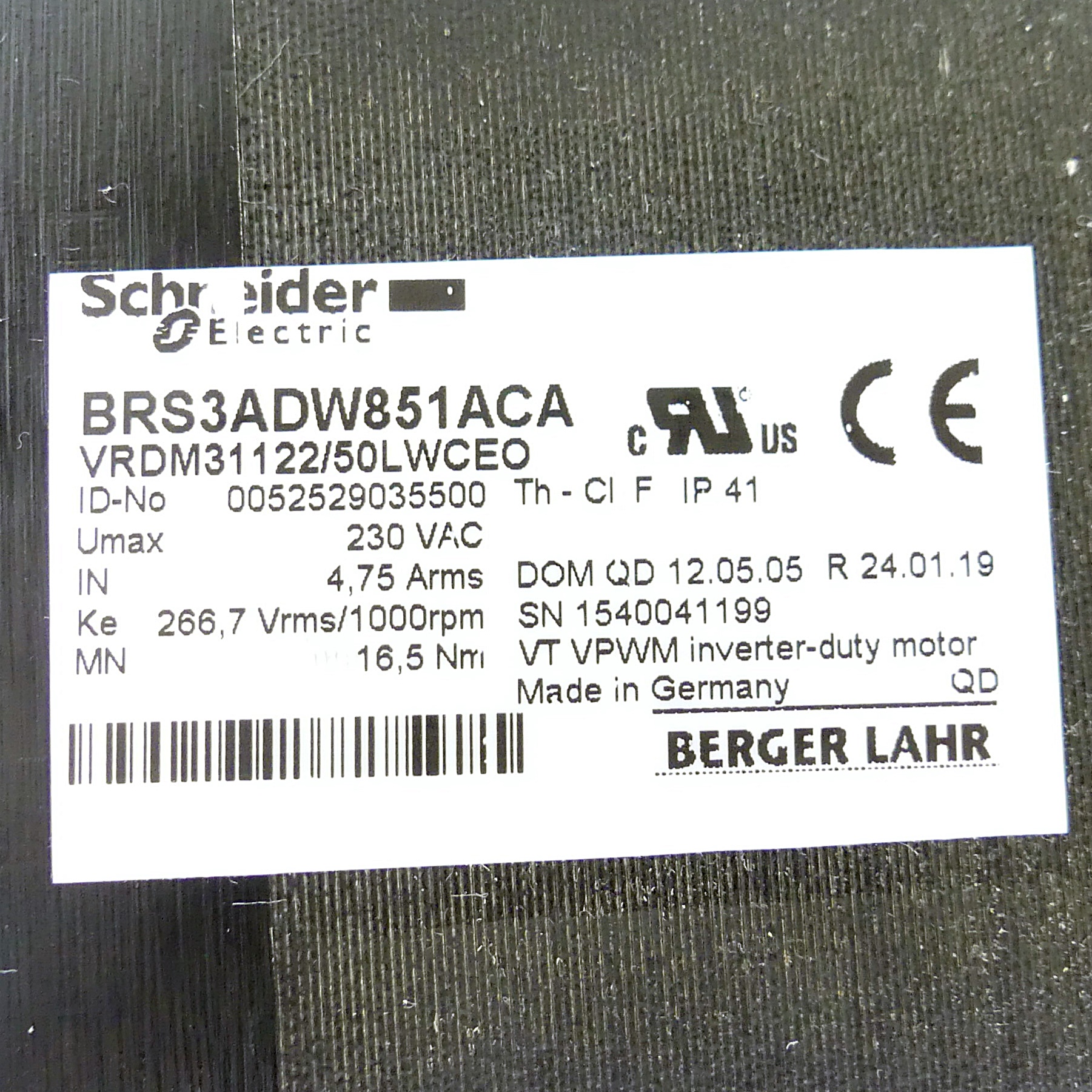 3-phase step motor with encoder BRS3ADW851ACA VRDM31122/50 LWCEO 
