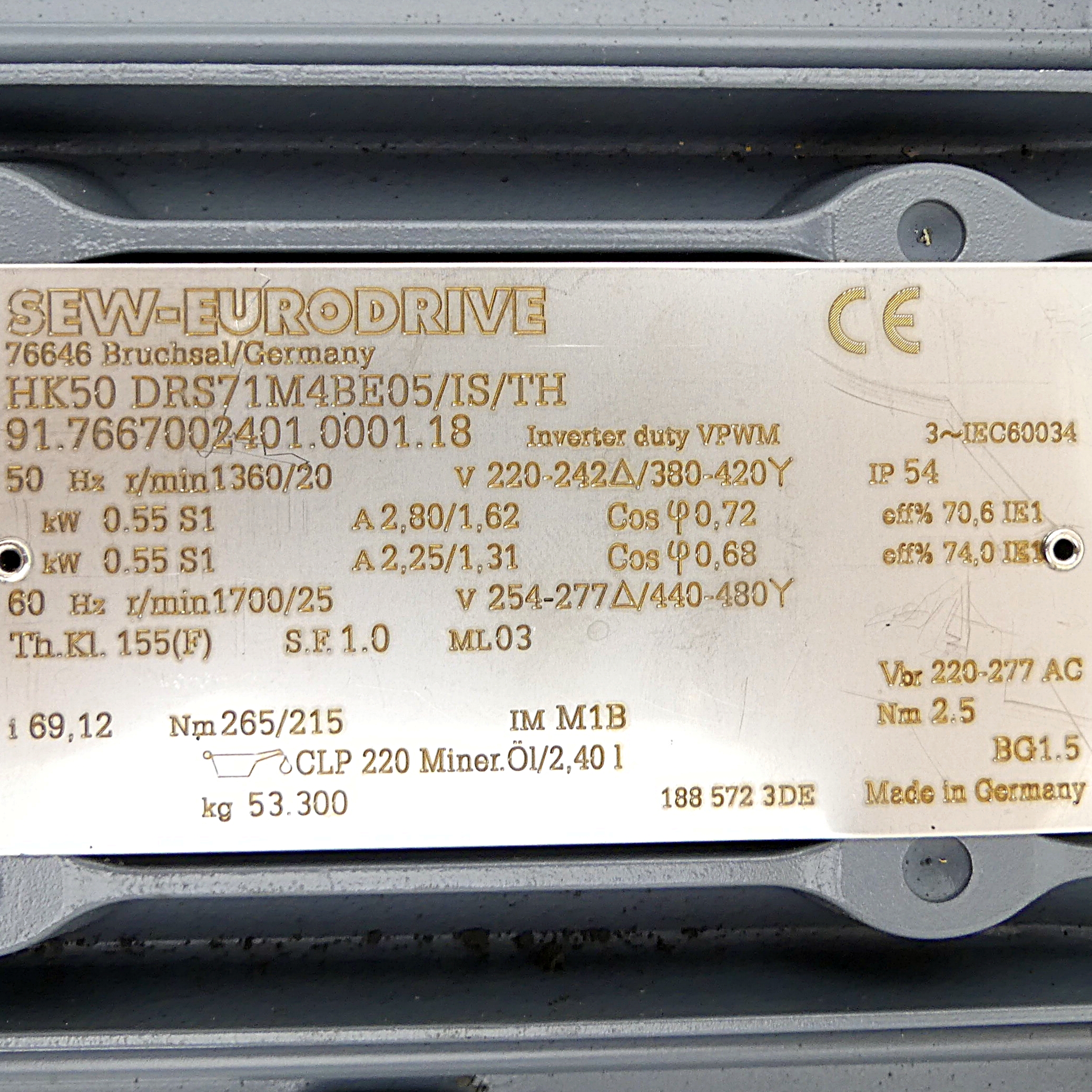 Getriebemotor HK50 DRS71M4BE05/IS/TH