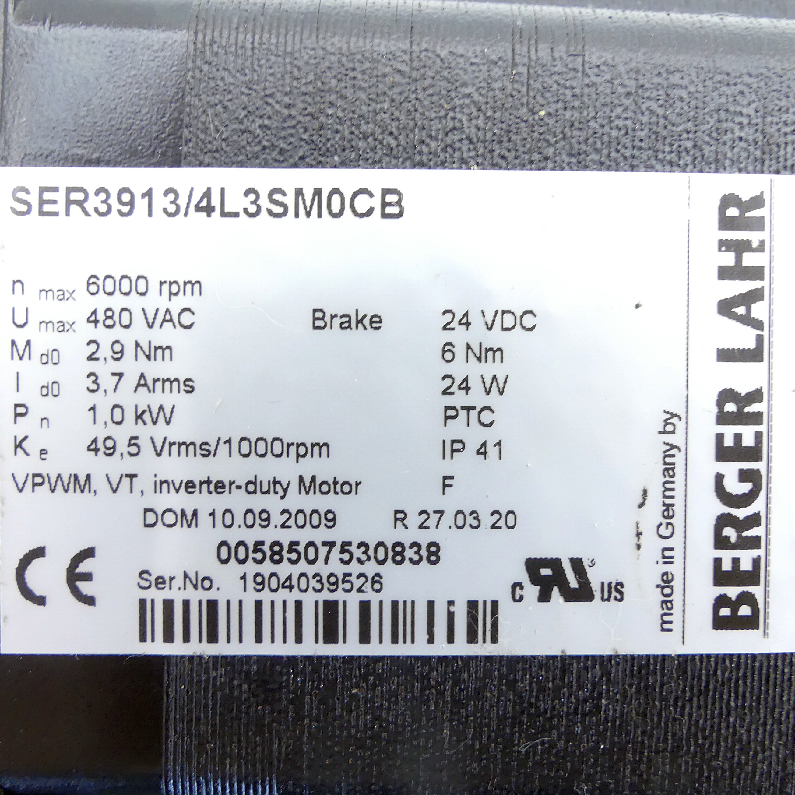 AC-Servomotor mit Multiturnencoder und Bremse SER3913/4L3SM0CB 