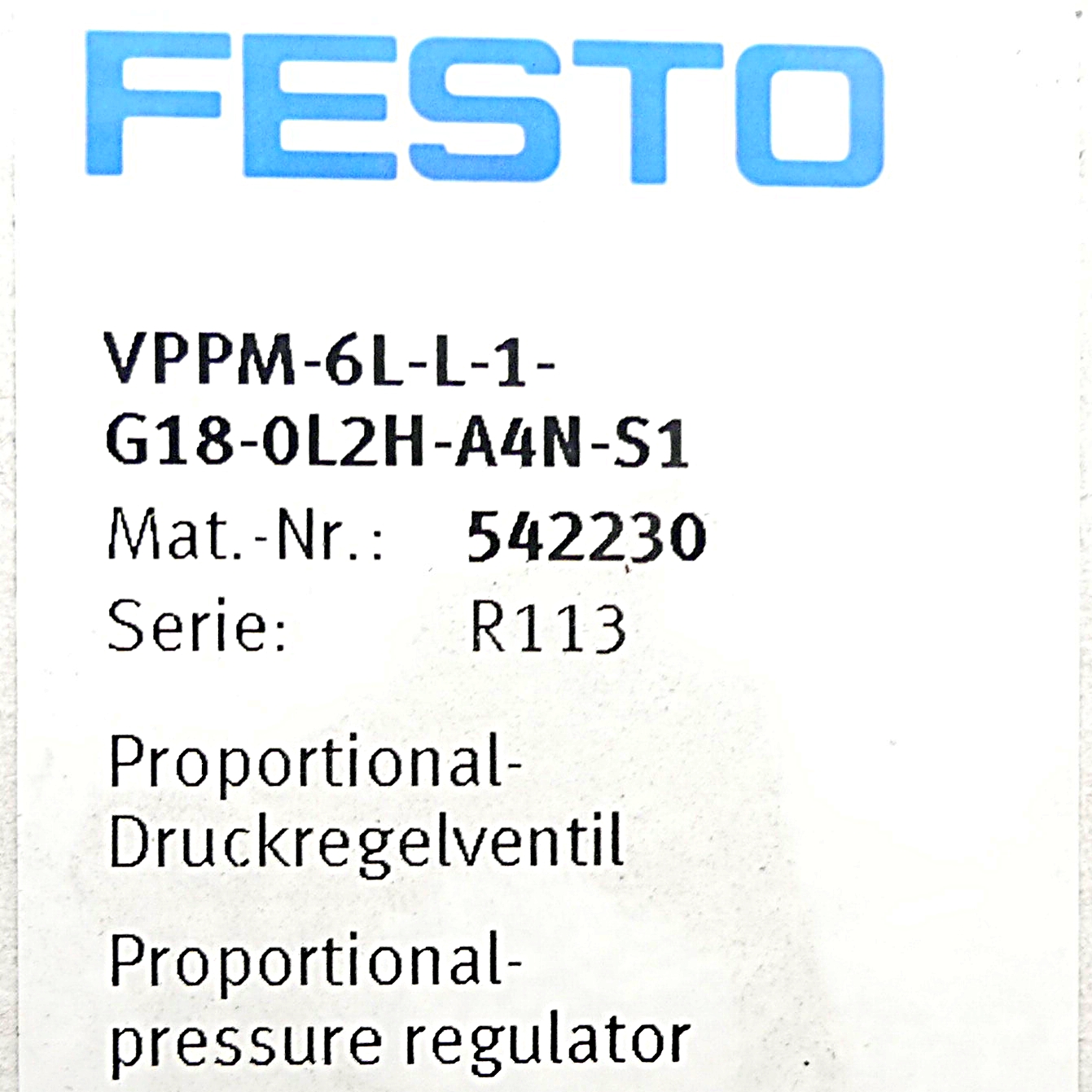 Proportional-Druckregelventil VPPM-6L-L-1-G18-0L2H-A4N-S1 