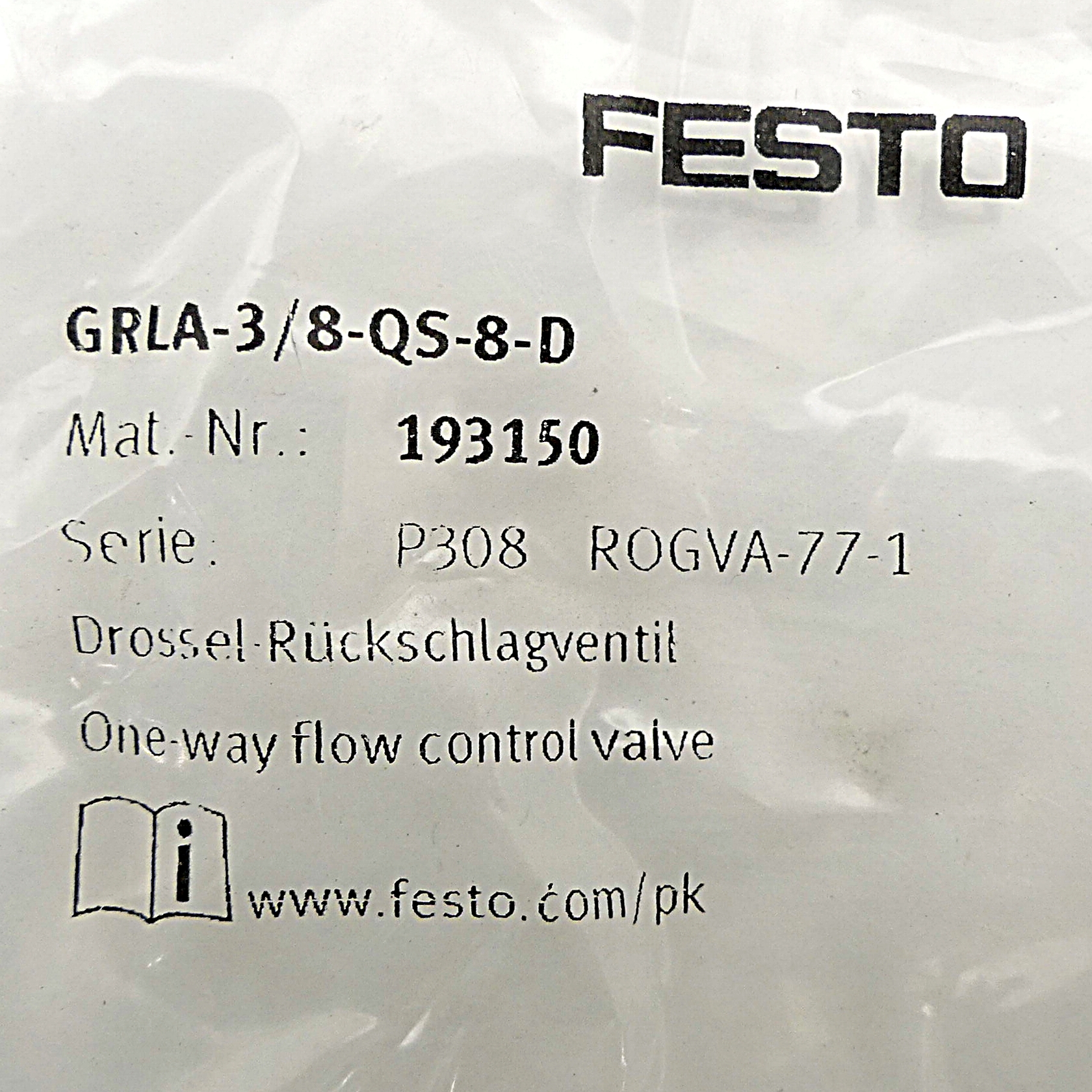 One-way flow control valve GRLA-3/8-QS-8-D