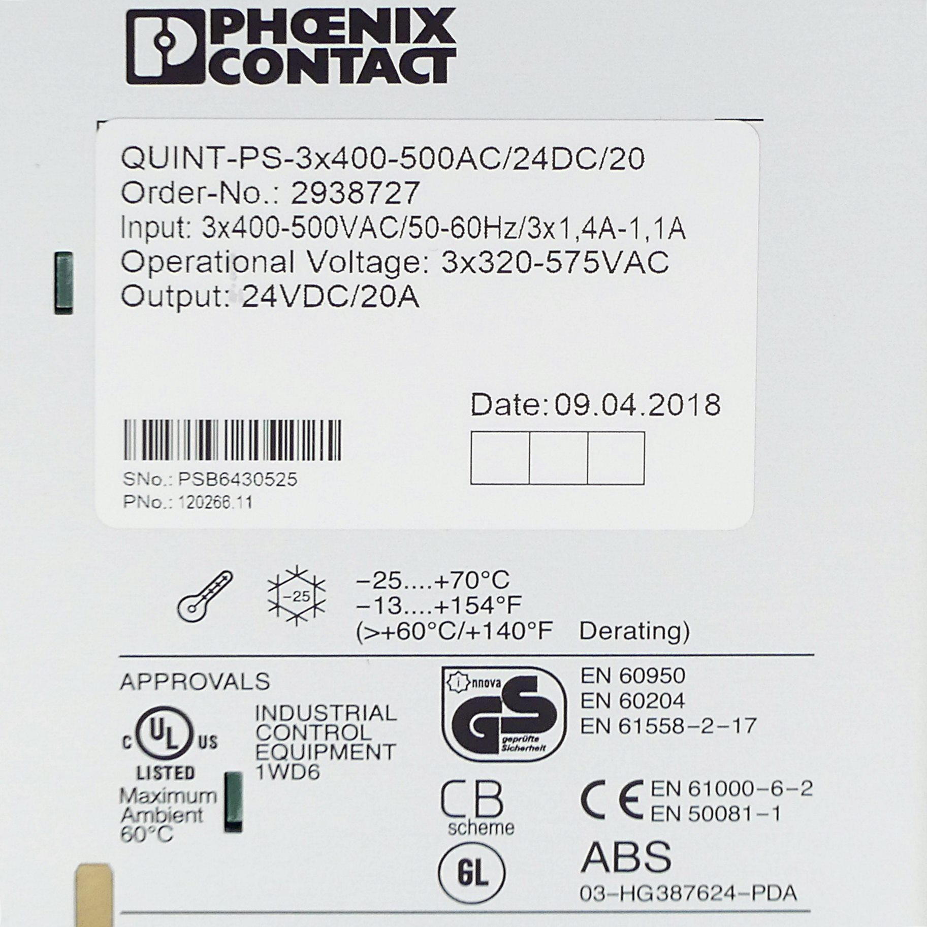 Netzgerät QUINT-PS-3X400-500AC/24DC/20