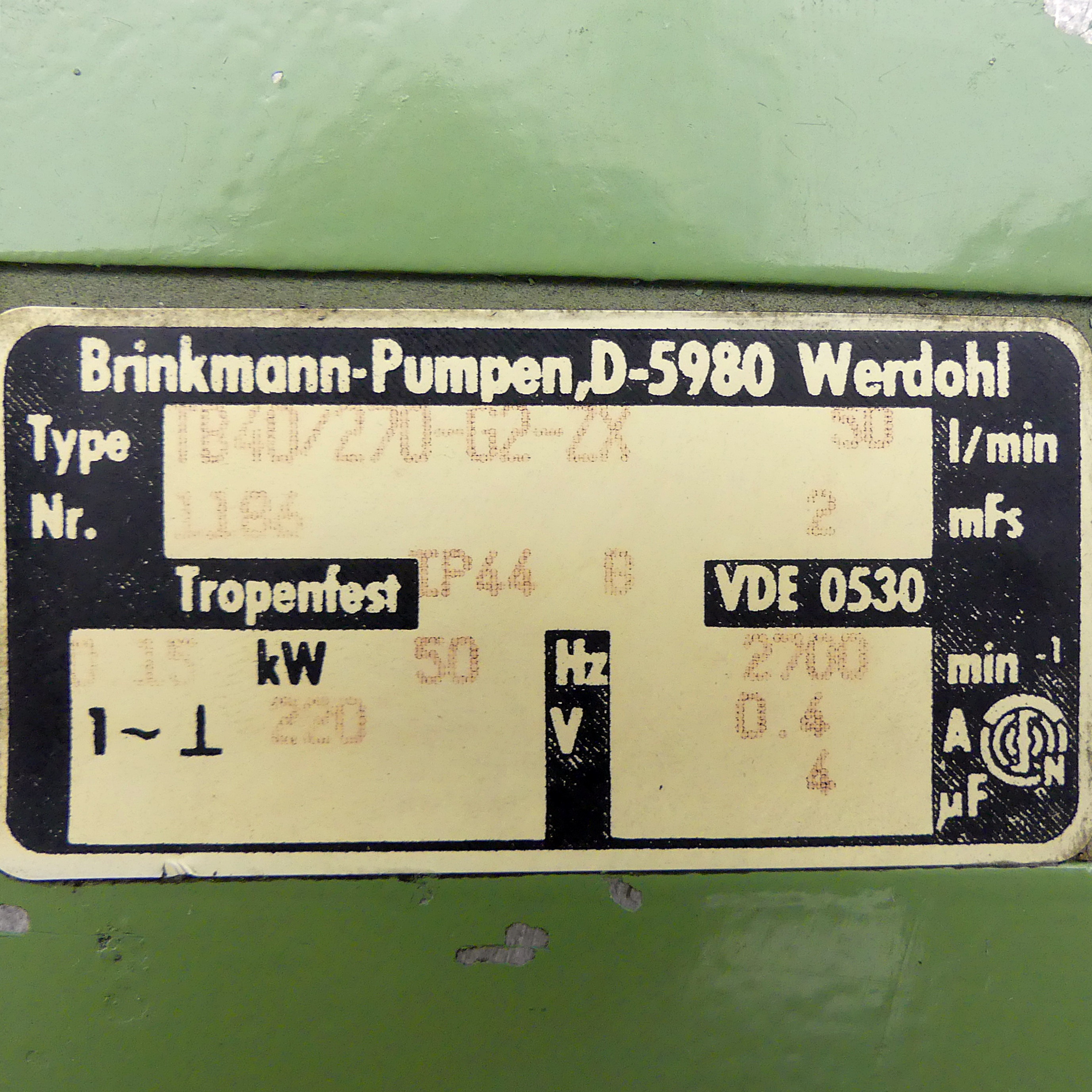 Kühlmittelpumpe TB 40/120 Fabrikat Brinkmann