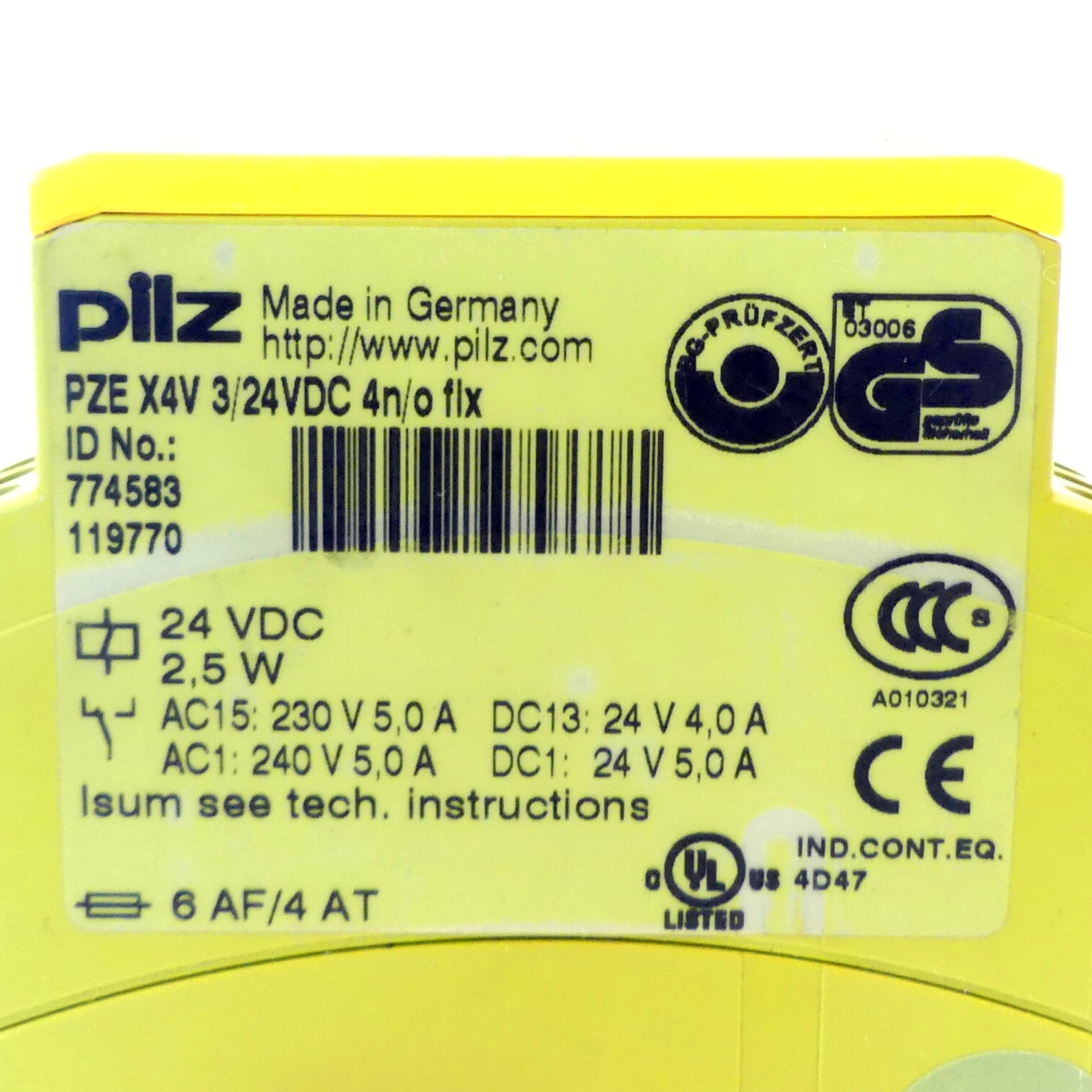 Sicherheitsschaltrelais PZE X4V 3/24VDC 4n/o fix 