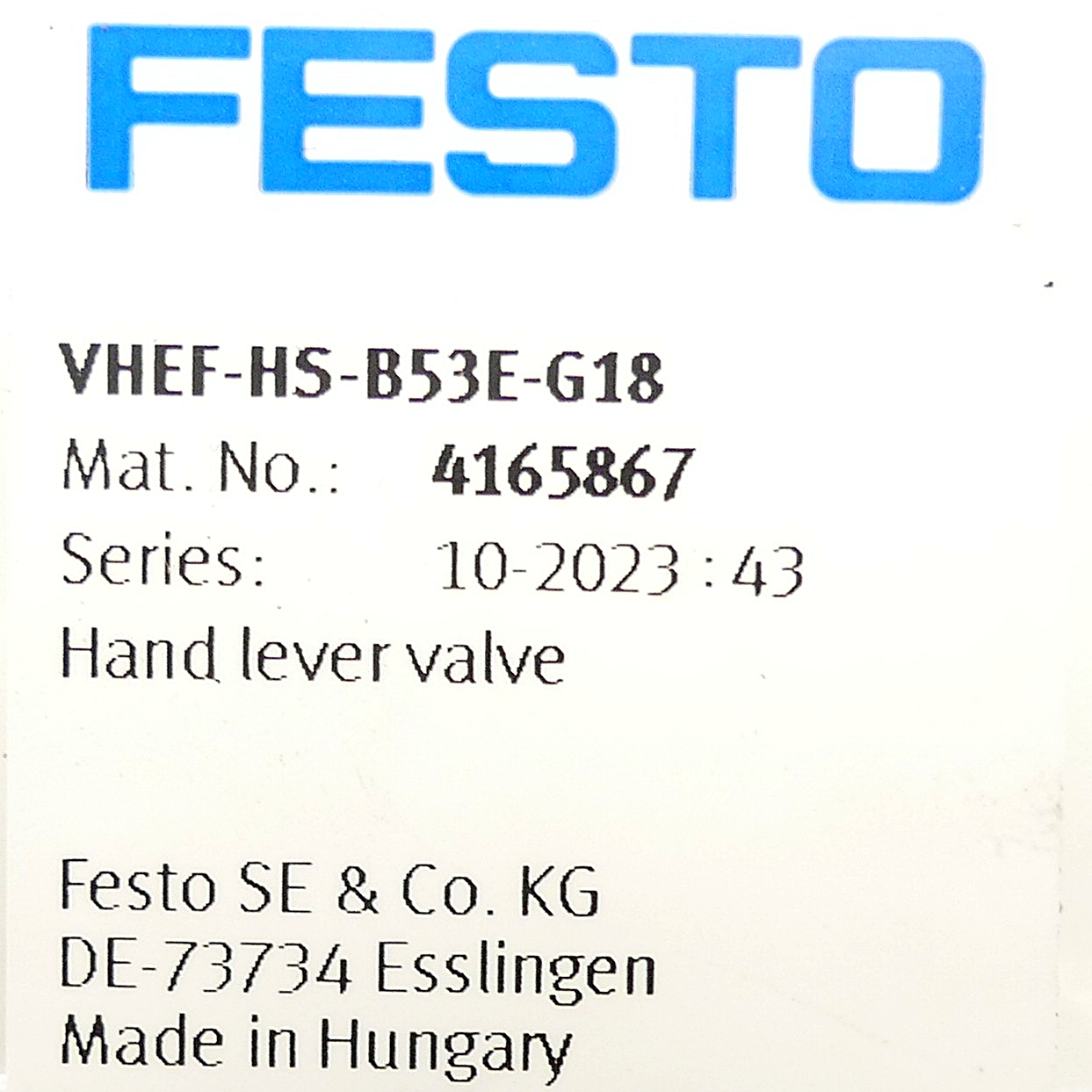 Hand lever valve VHEF-HS-B53E-G18 