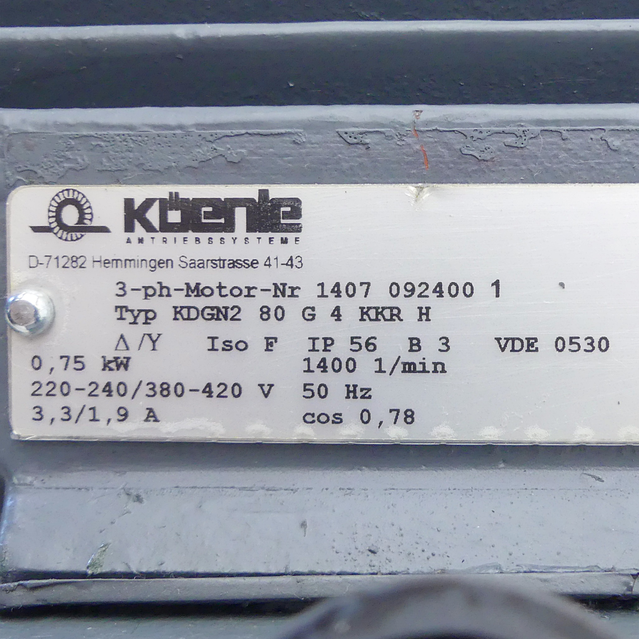 Drehstrommotor KDGN2 80 G 4 KKR H 