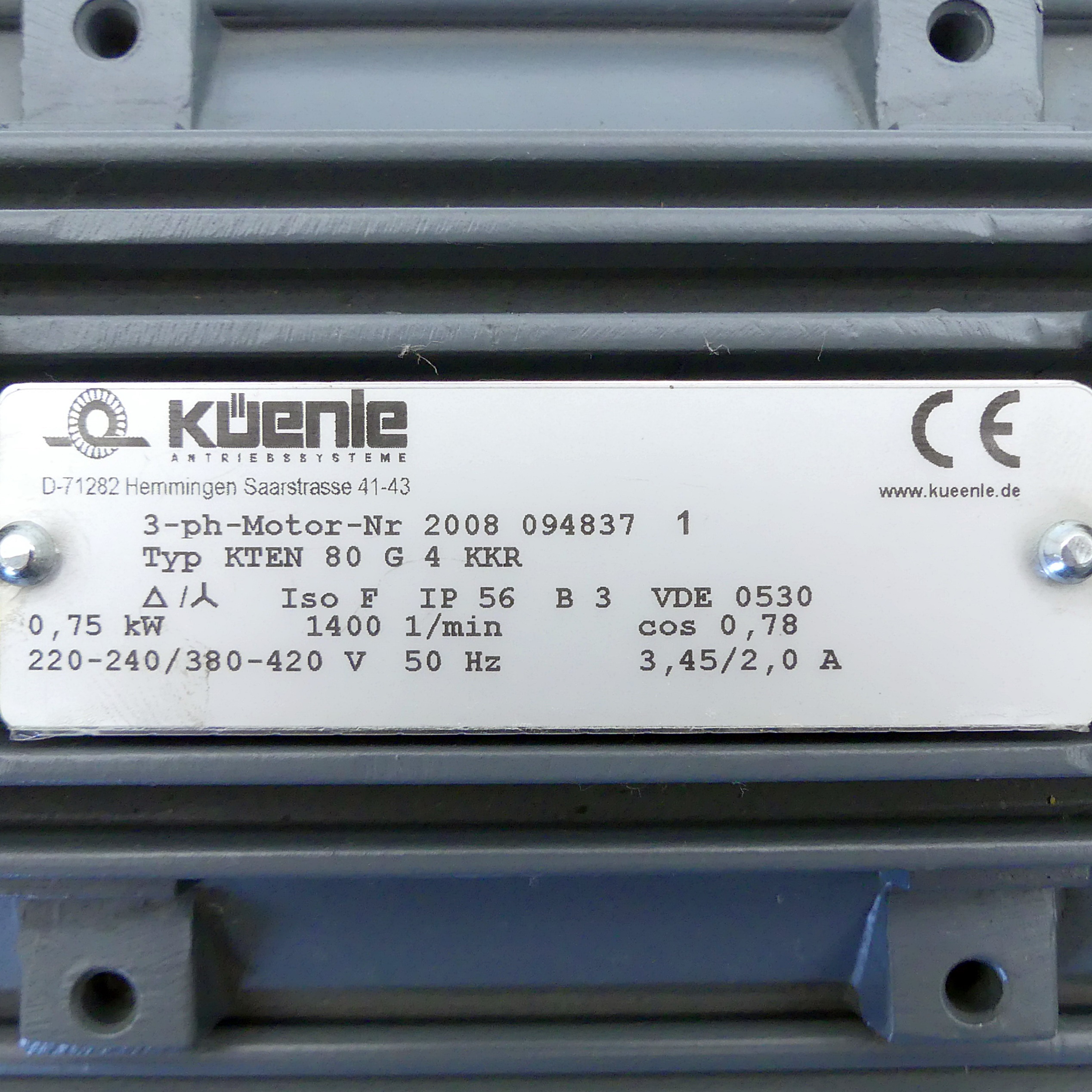 Drehstrommotor KTEN 80 G 4 KKR 