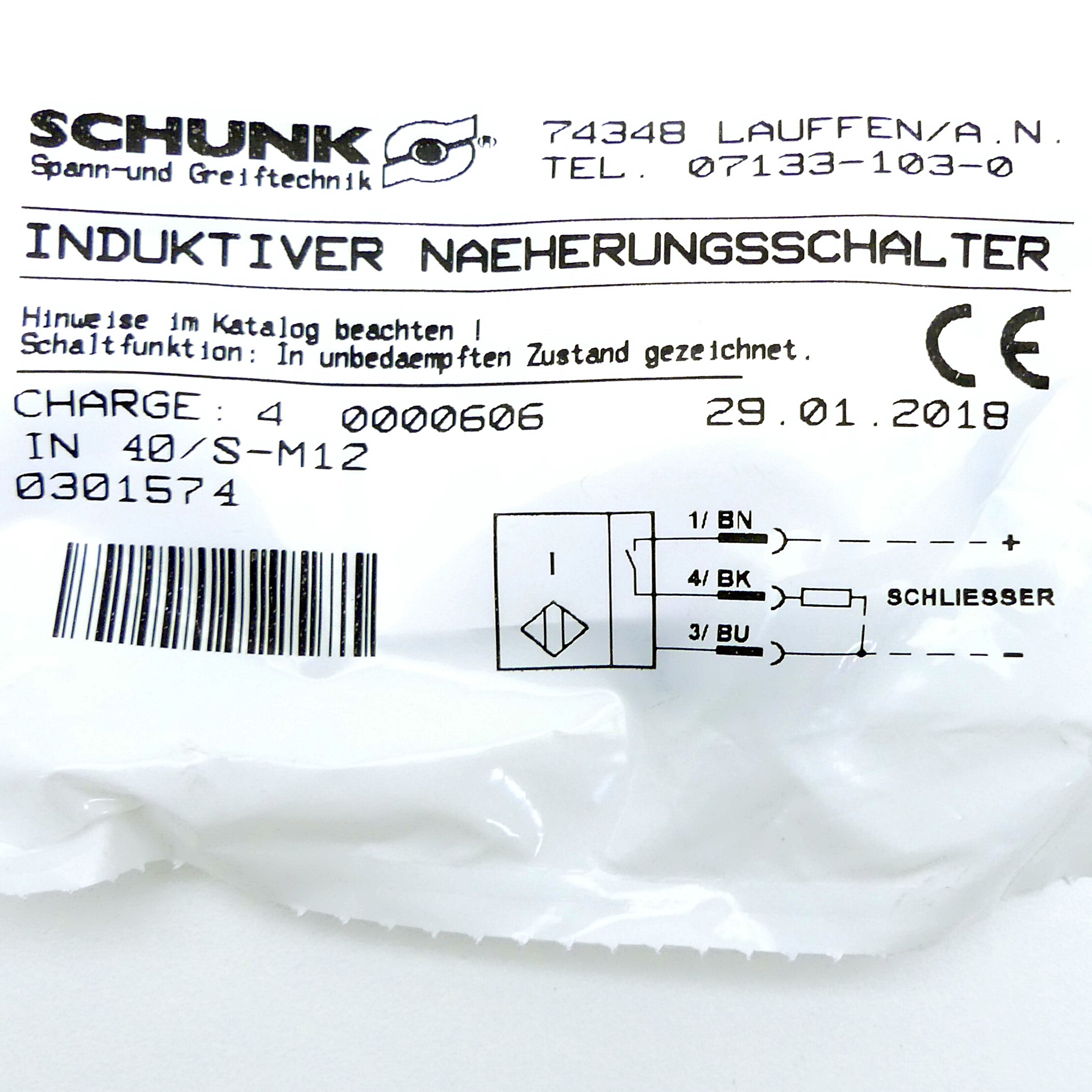 Inductive proximity switch  IN 40-S-M12 New