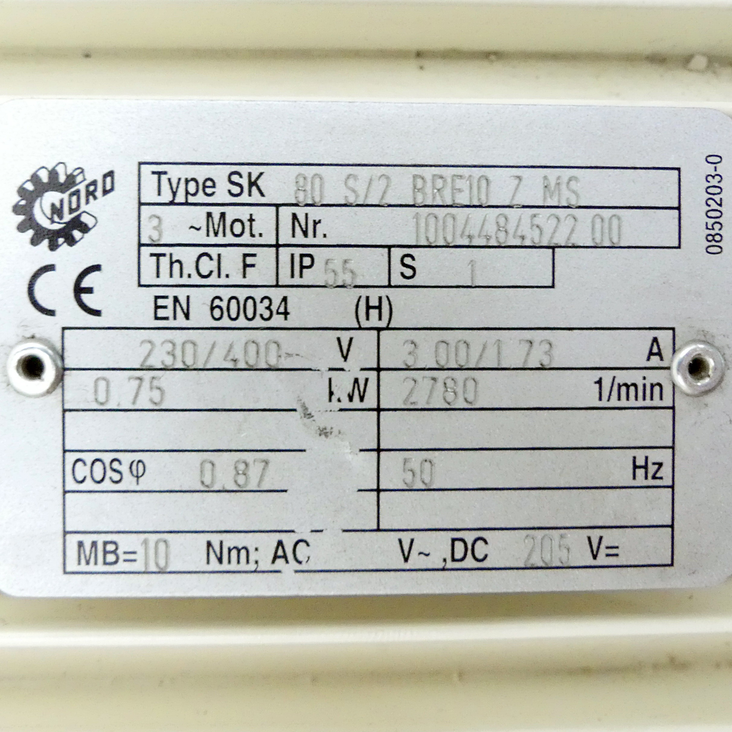 gear motor 80 S/2 BRE10 Z MS 