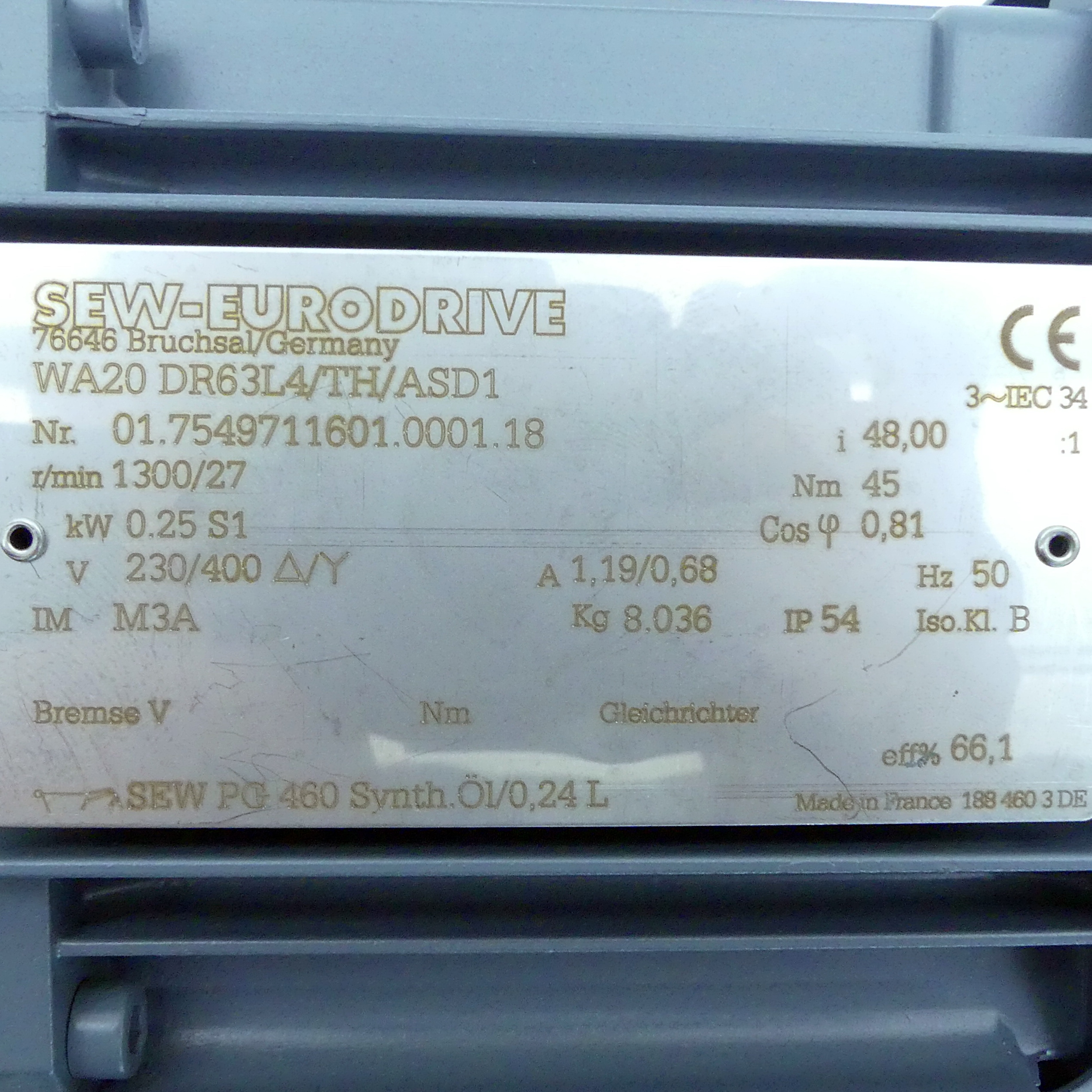 Getriebemotor WA20 DR63L4/TH/ASD1 