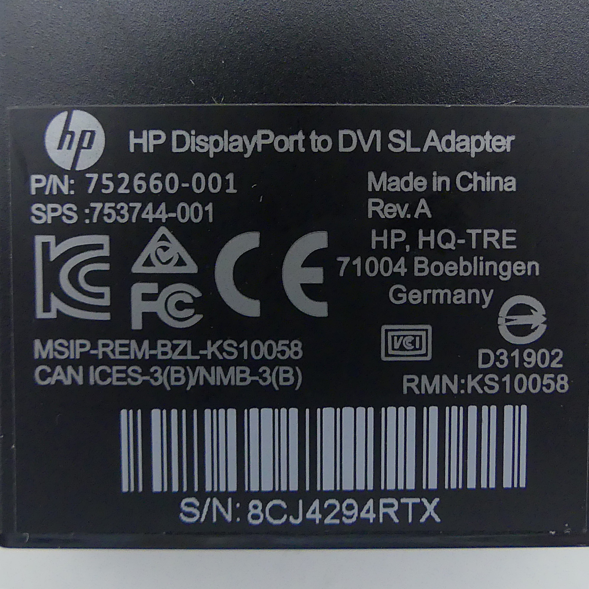 DisplayPort to DVI SL Adapter 752660-001 