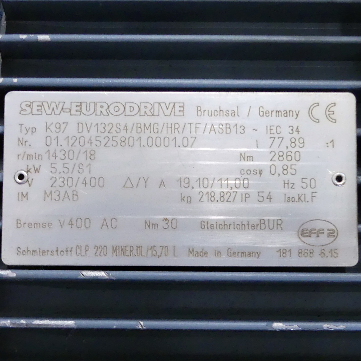 Getriebemotor K97 DV132S4/BMG/HR/TF/ASB1 