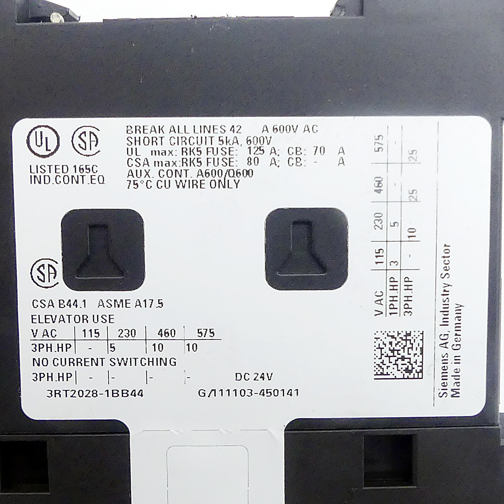 Power contactor 3RT2028-1BB44