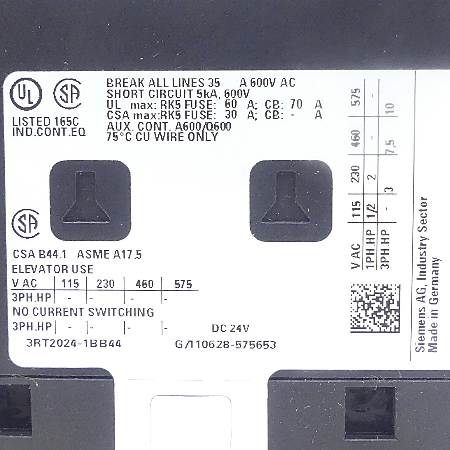 Power contactor 3RT2024-1BB44 